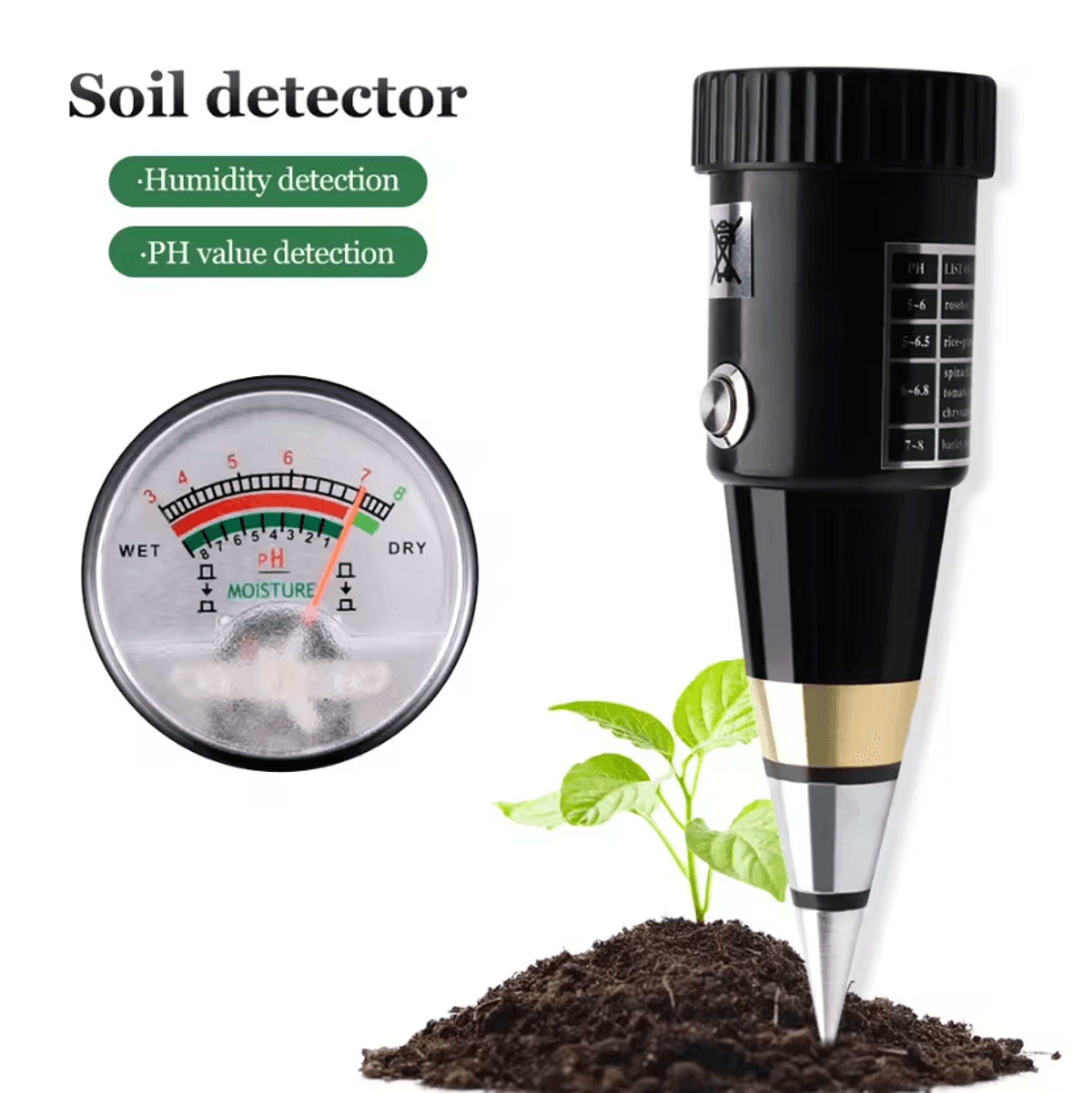 handheld soil moisture and ph meter battery free garden tester