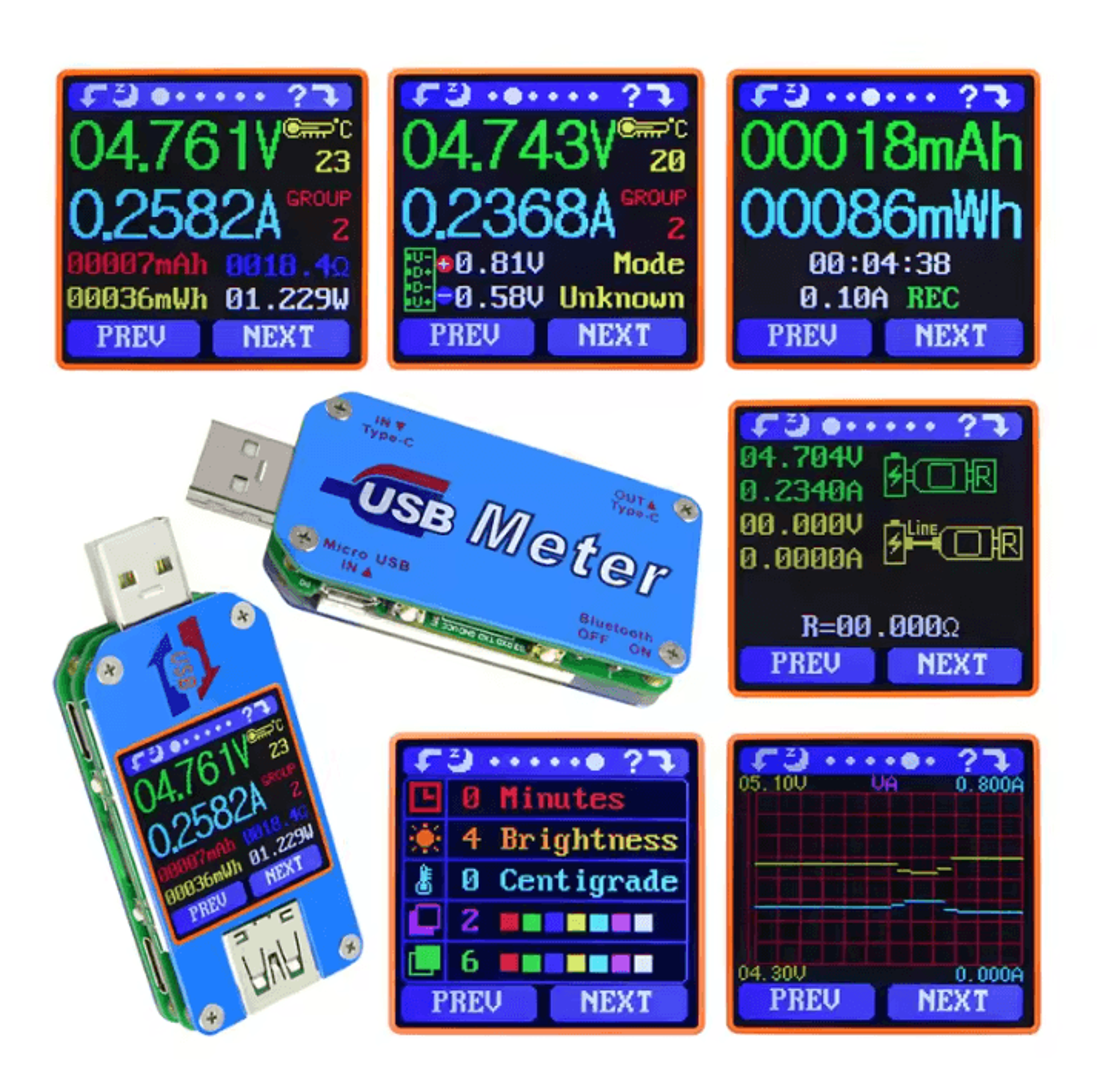 um25c um24c um34c type-c usb power meter with color lcd