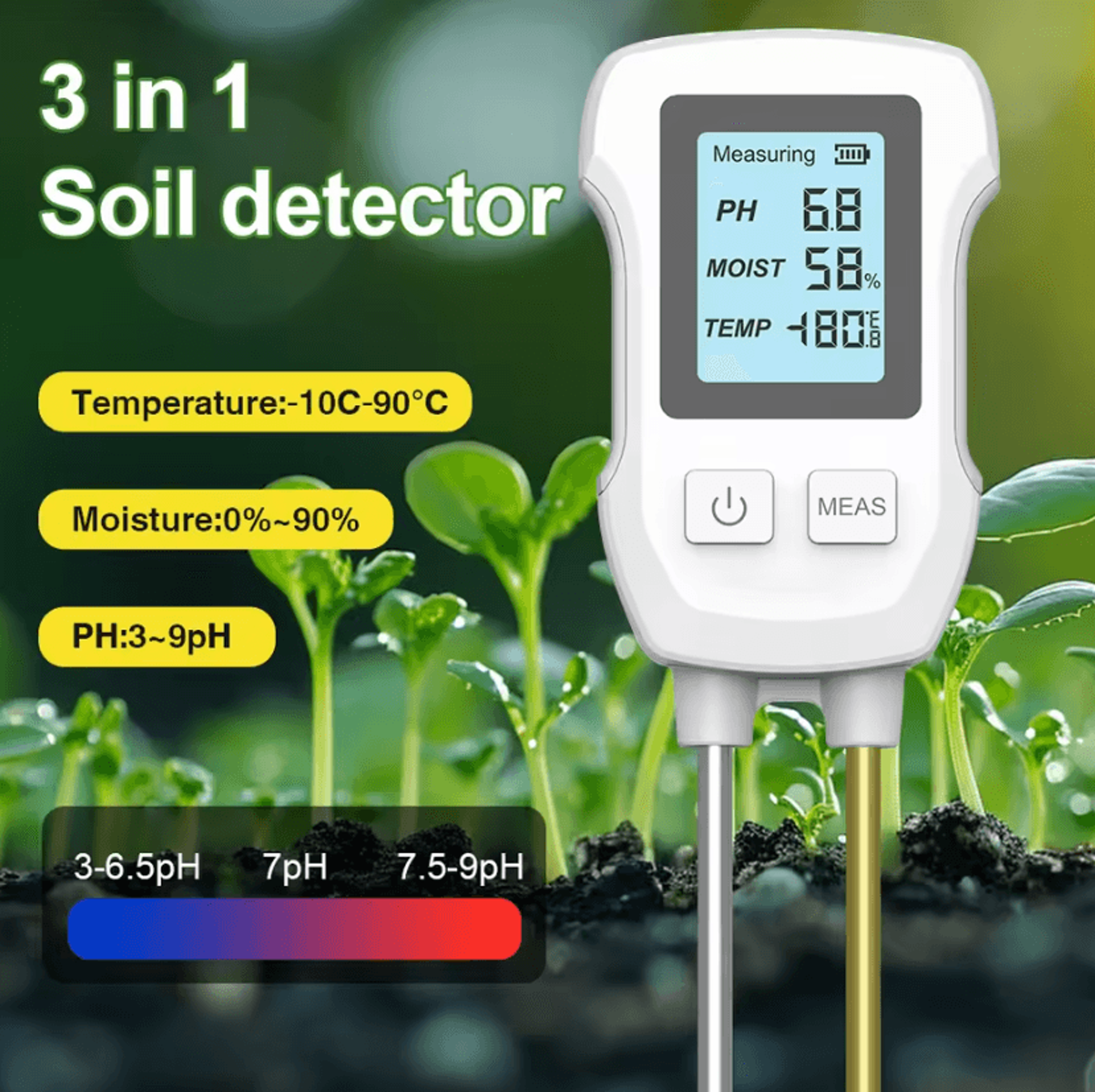 3 in 1 digital soil ph moisture and temperature meter