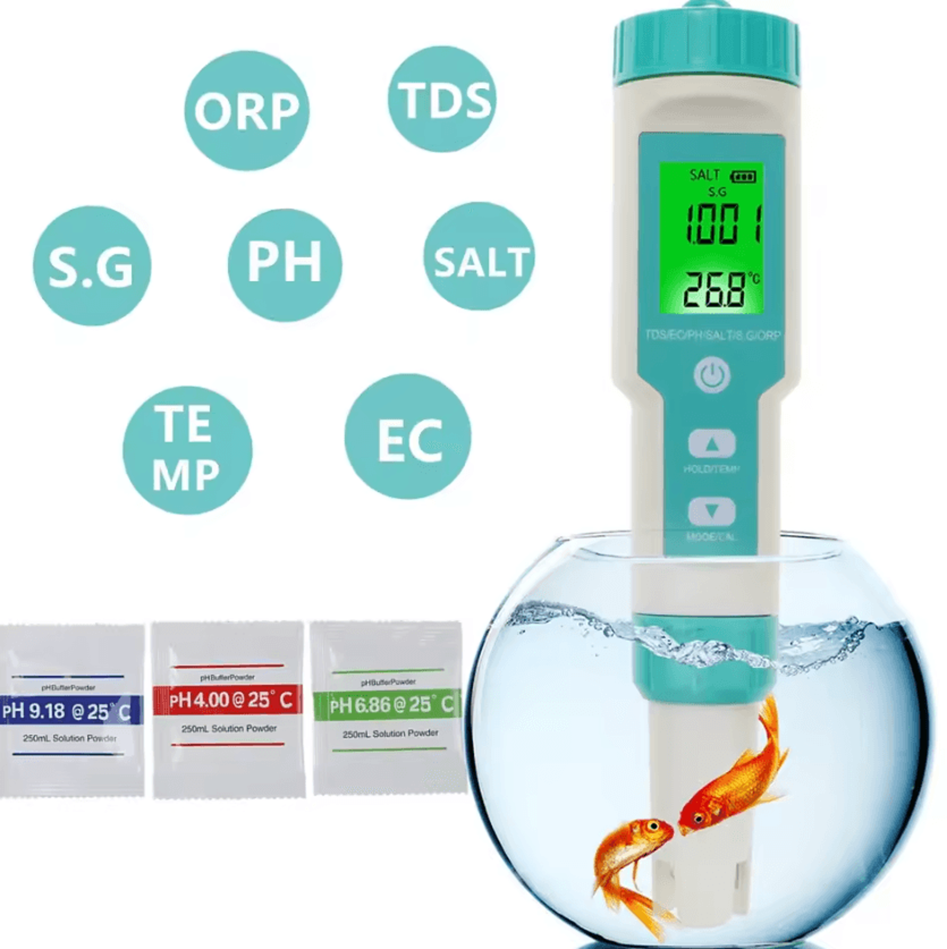 7 in 1 digital water quality tester for ph tds ec orp salinity and temperature