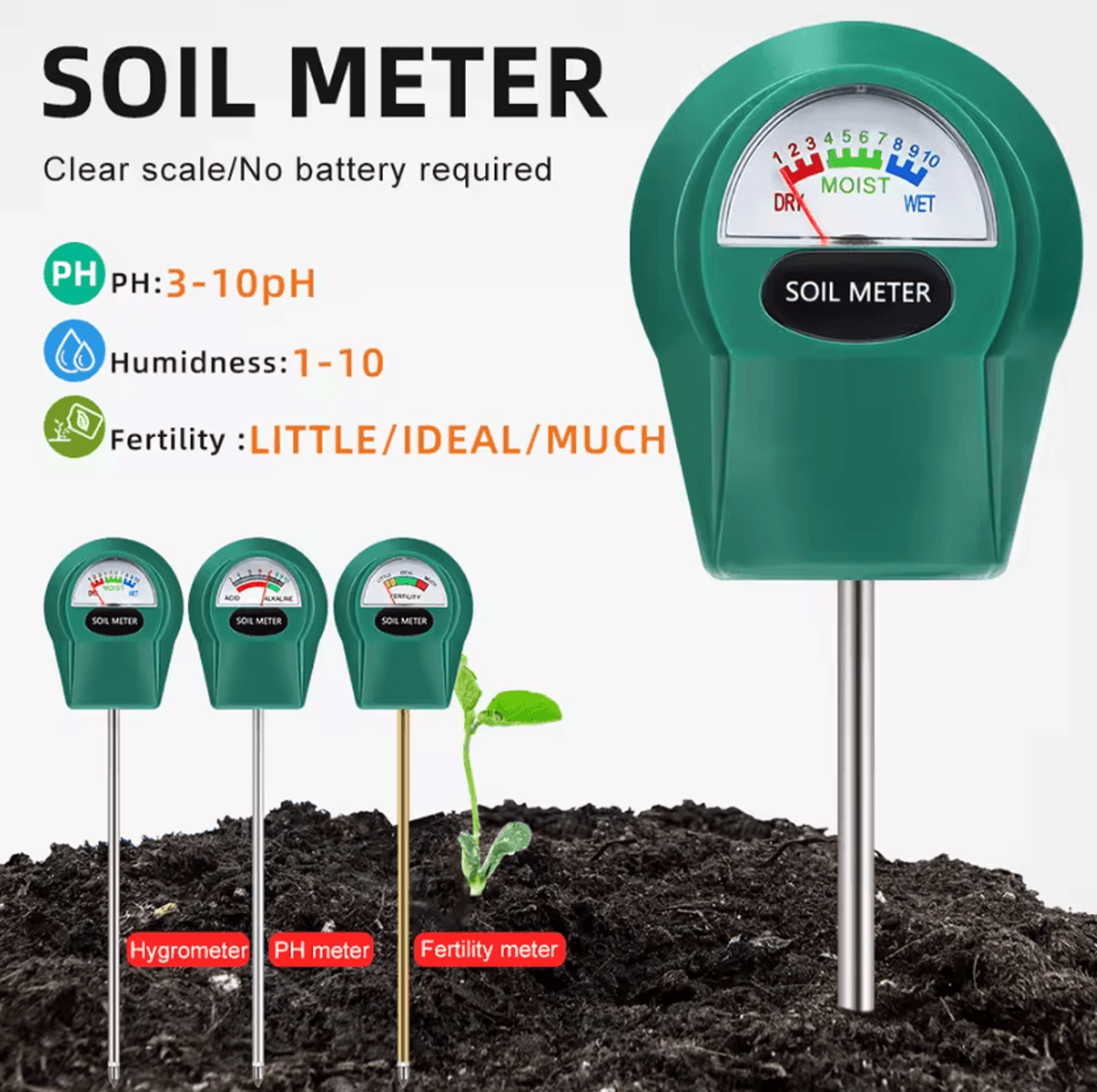 3 in 1 soil moisture ph and fertility tester for plants