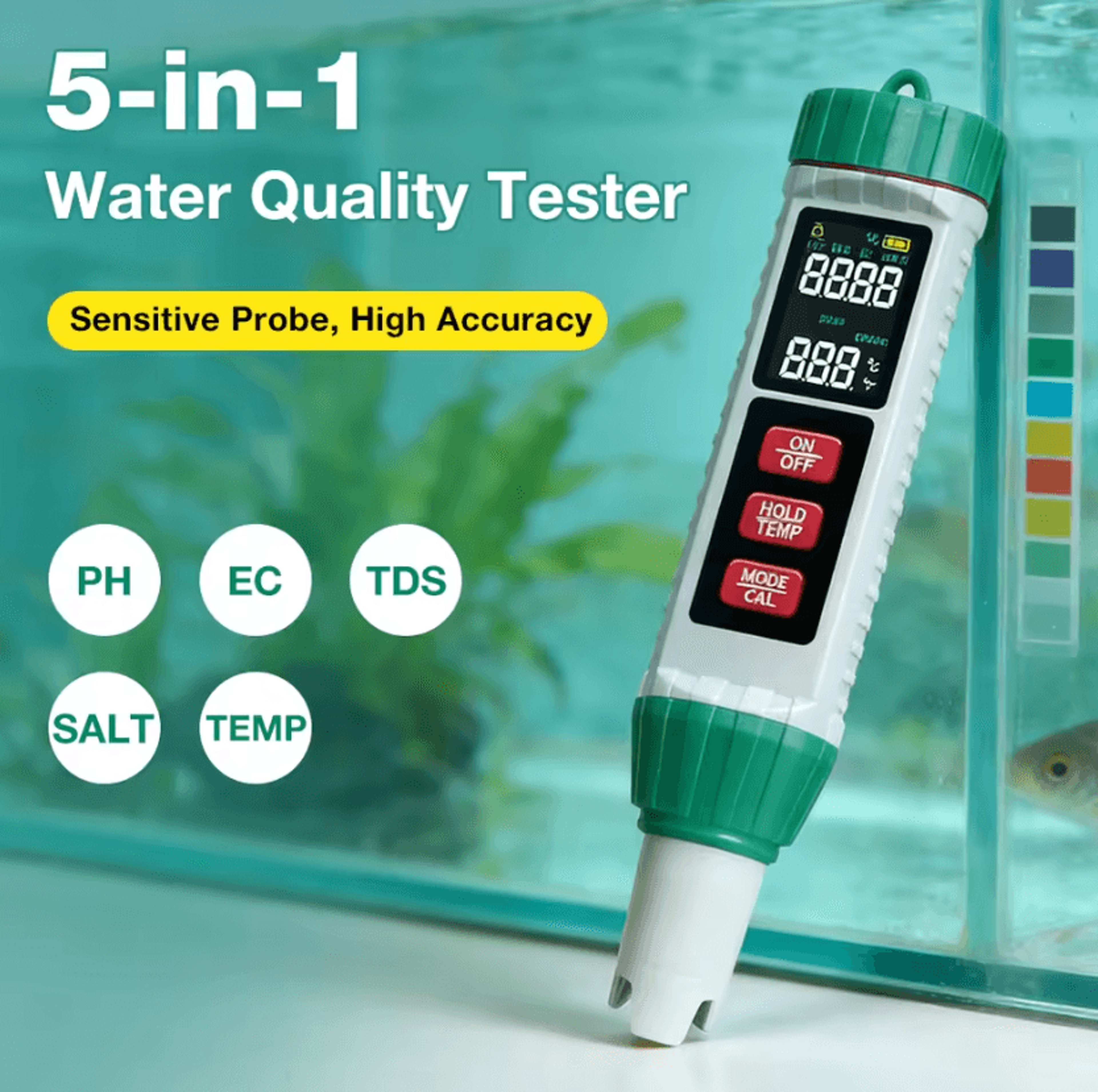 5 in 1 digital chlorine ph tds ec salt and temperature water tester