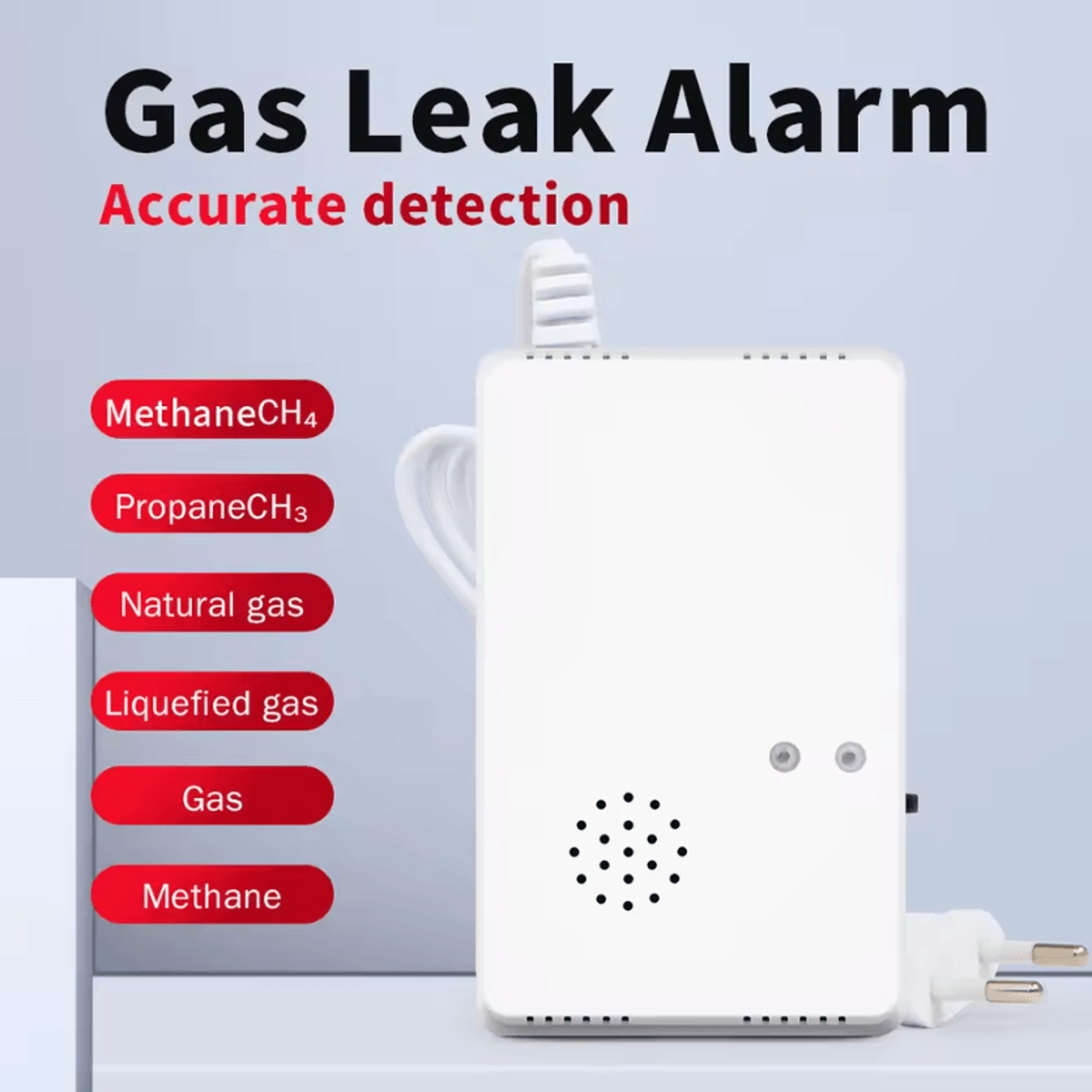 smart combustible gas leak detector with app alert and eu plug