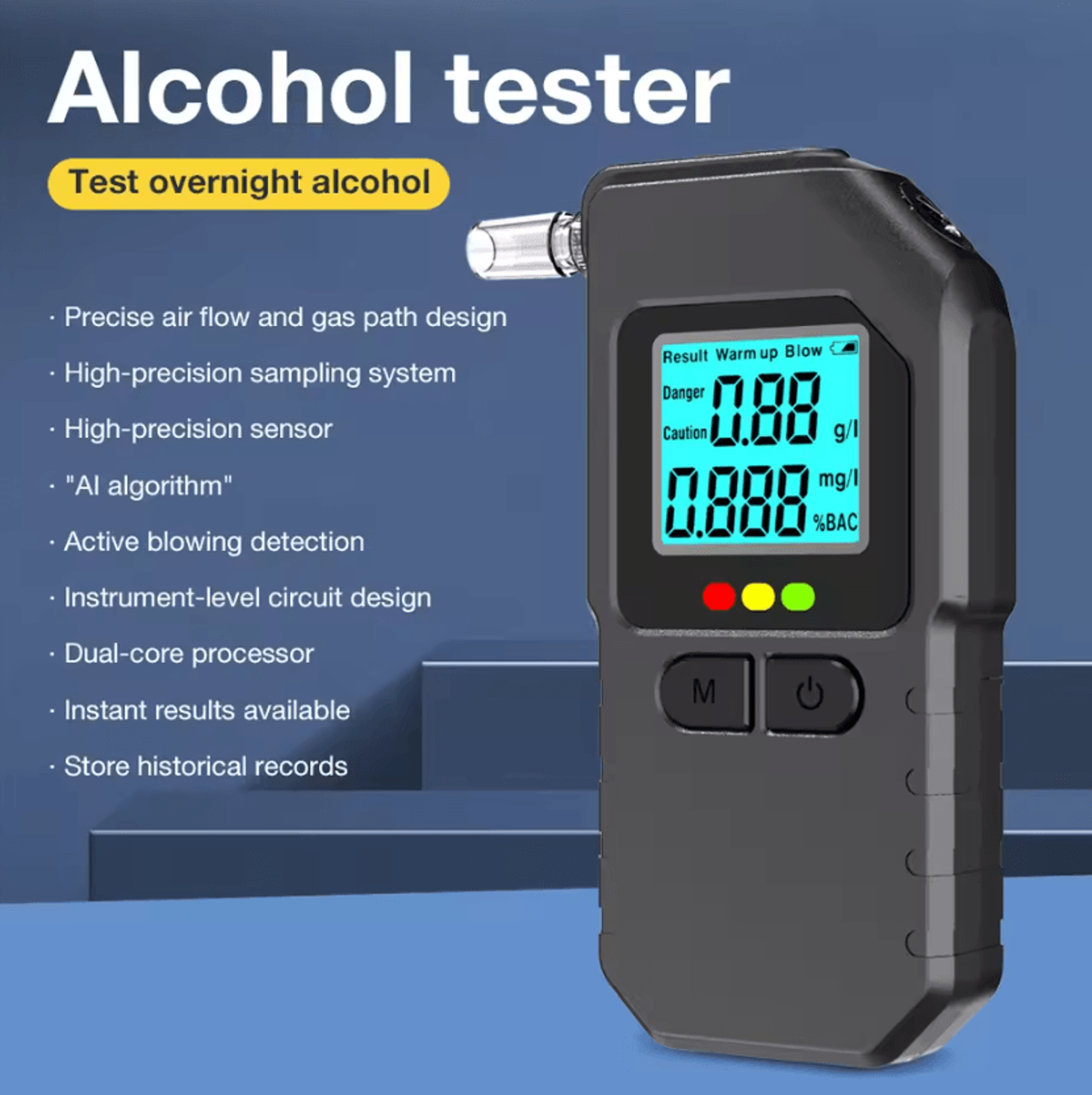 portable digital alcohol breathalyzer with lcd display and 5 mouthpieces
