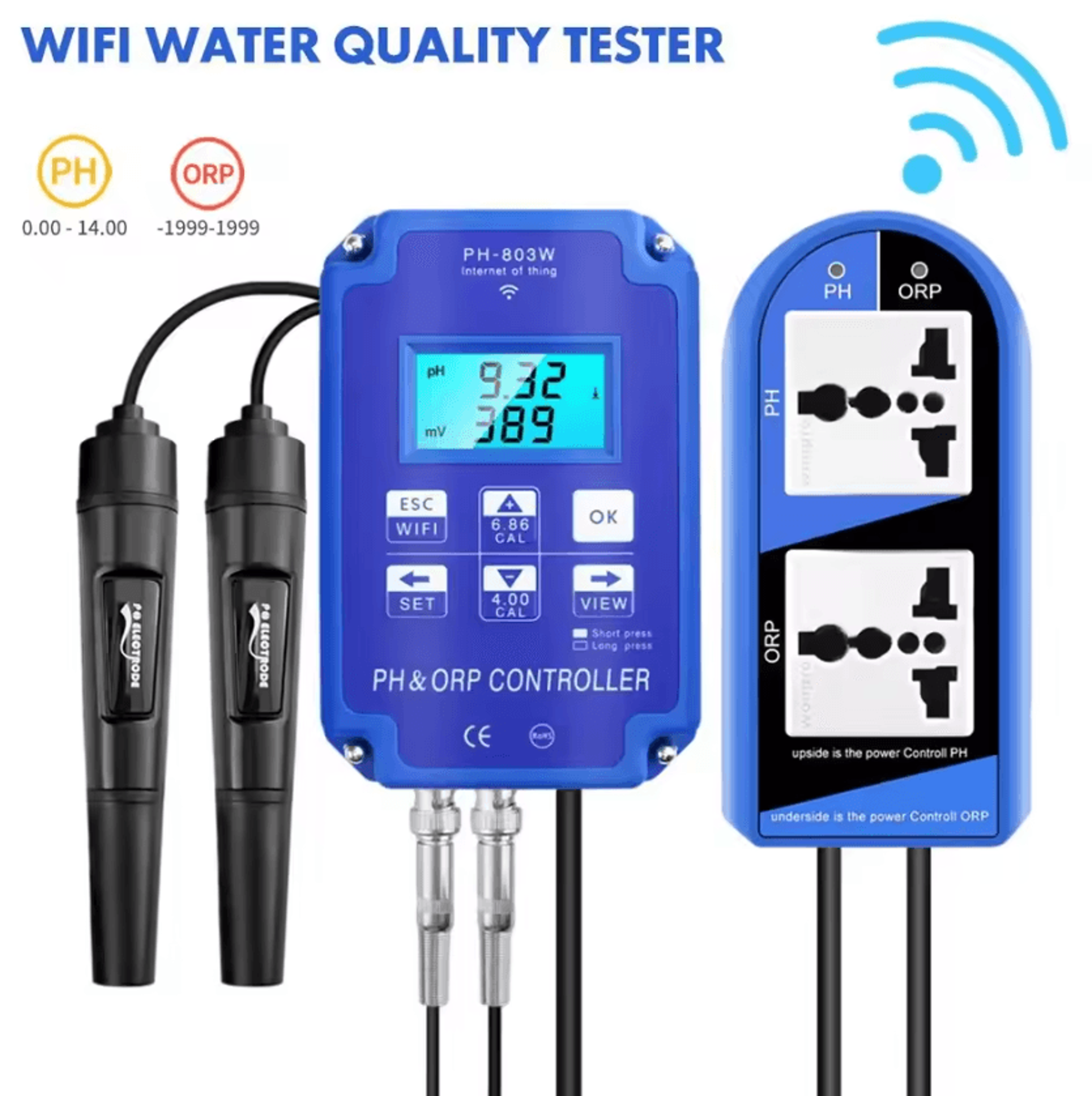 2 in 1 digital ph orp controller with relay and bnc probe