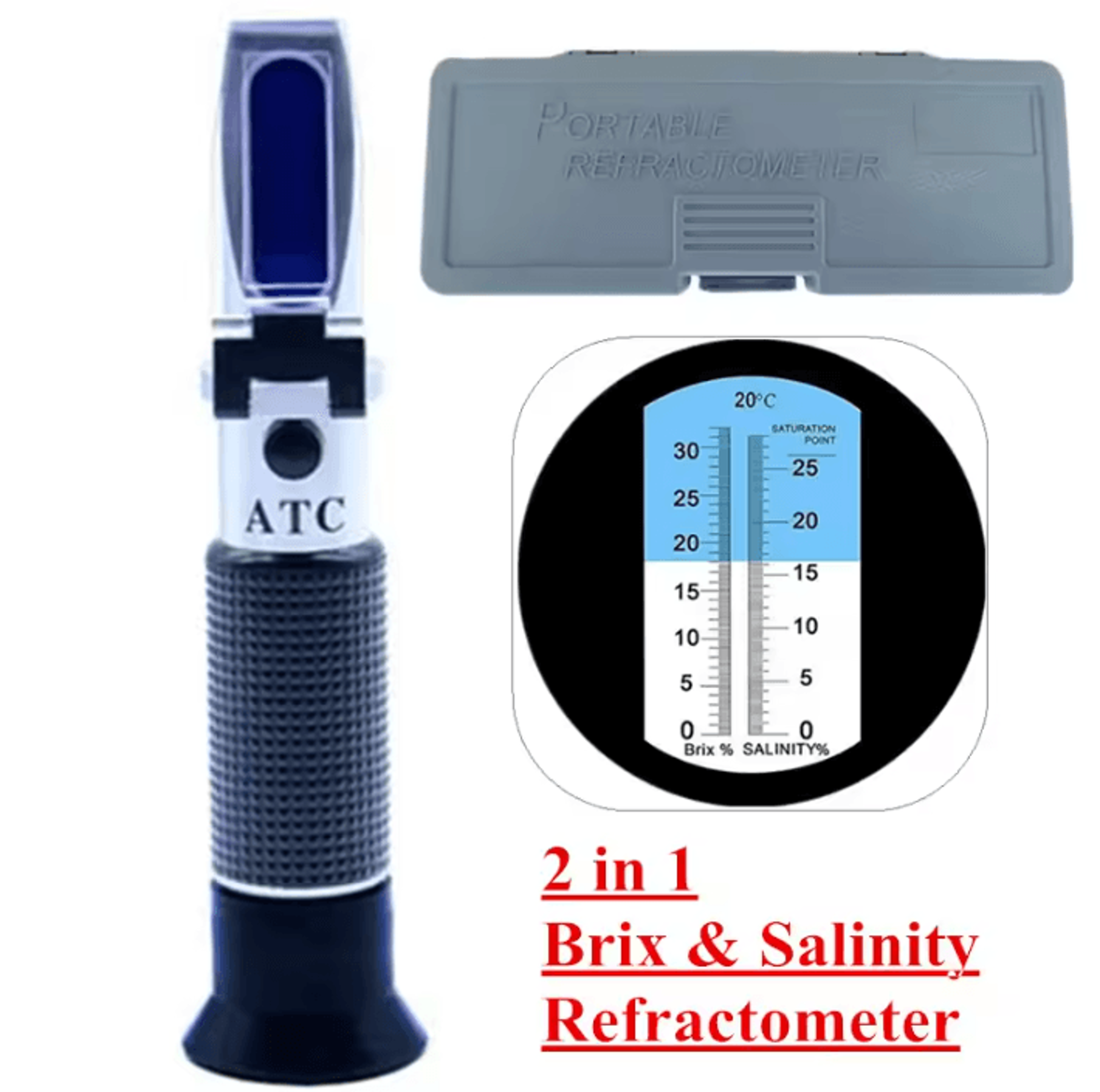 2 in 1 brix and salinity refractometer with atc