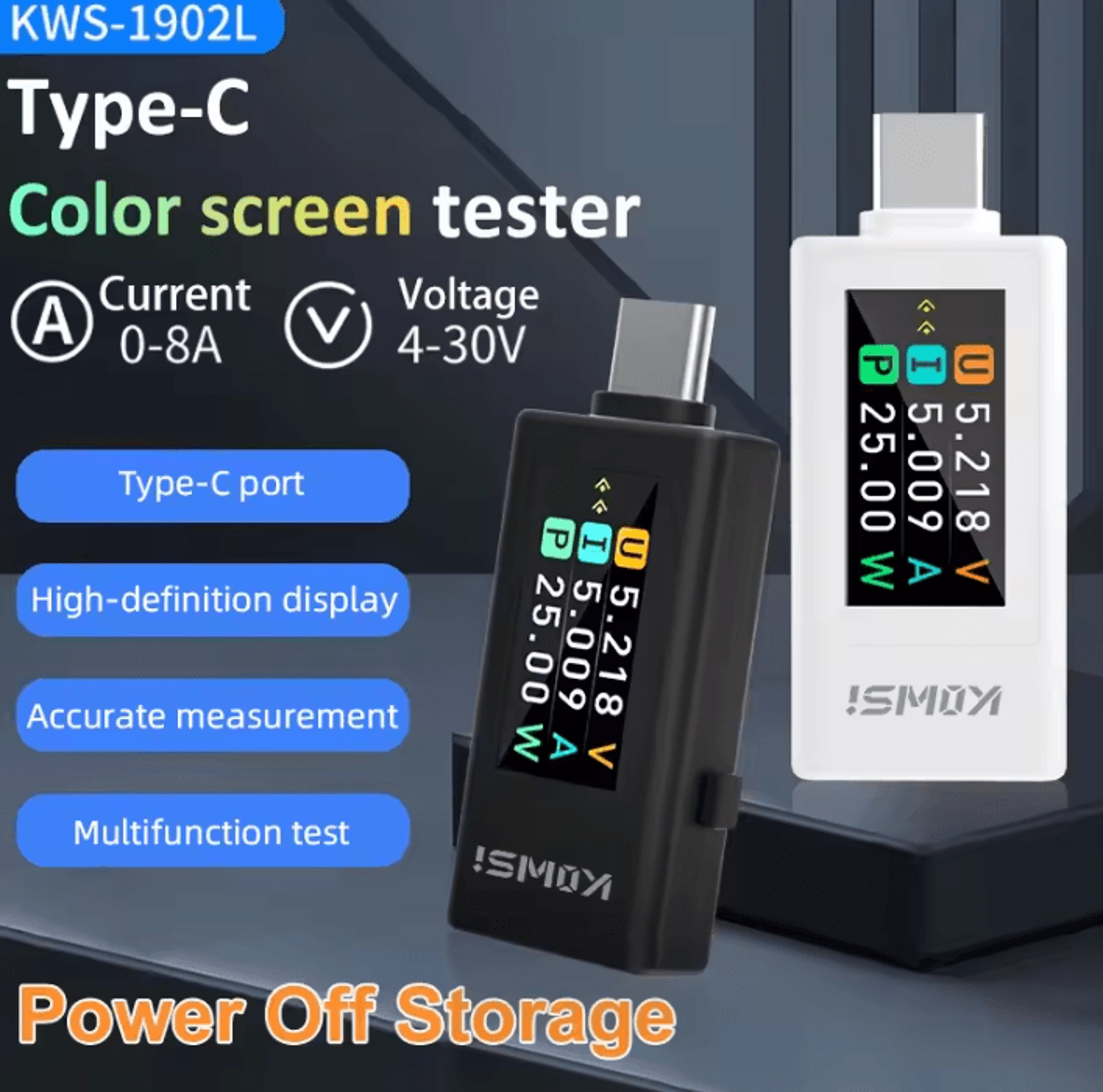 kws-1902l type-c usb power meter with color display