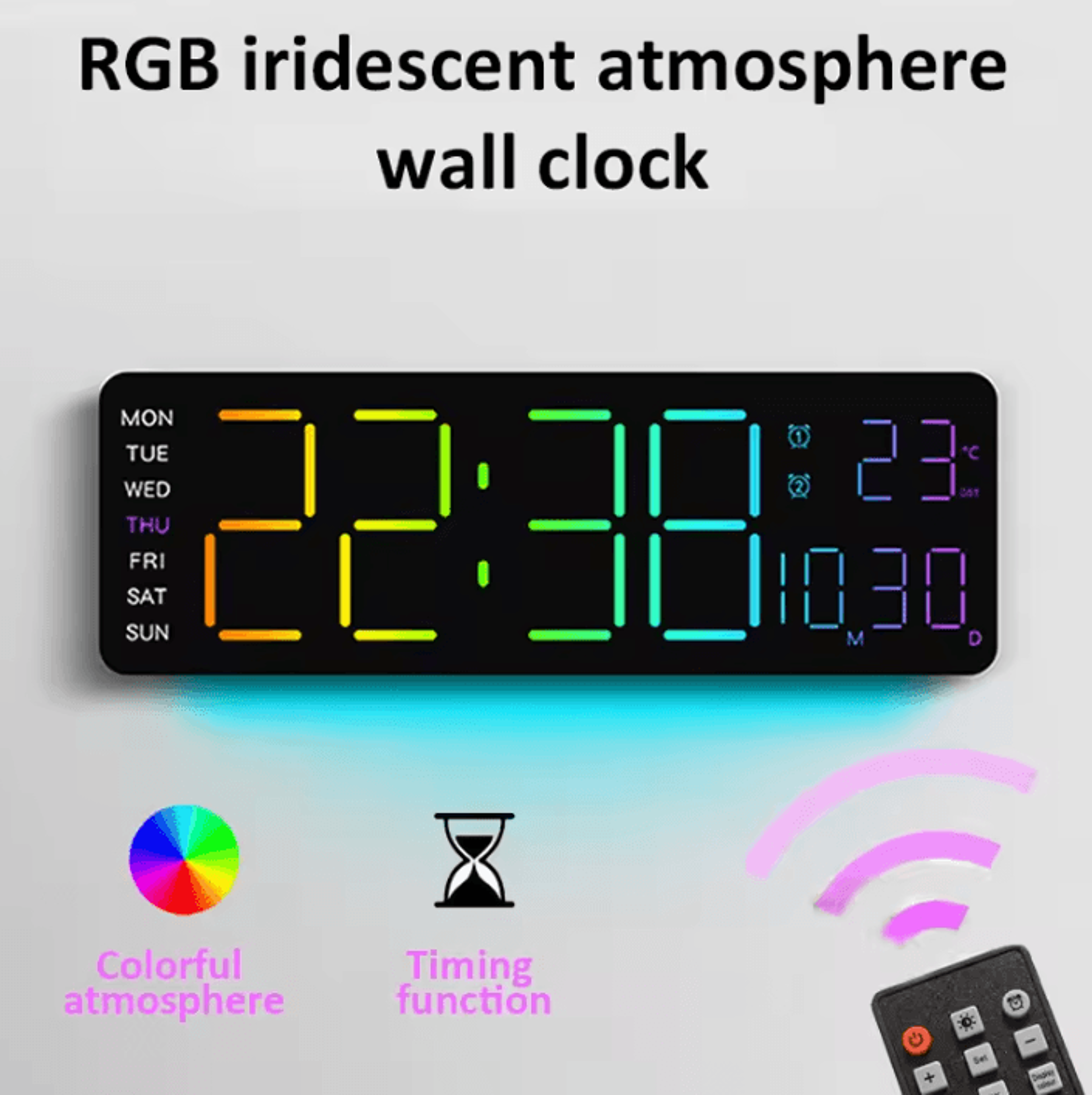 13 inch rgb digital wall clock with remote control and large led display