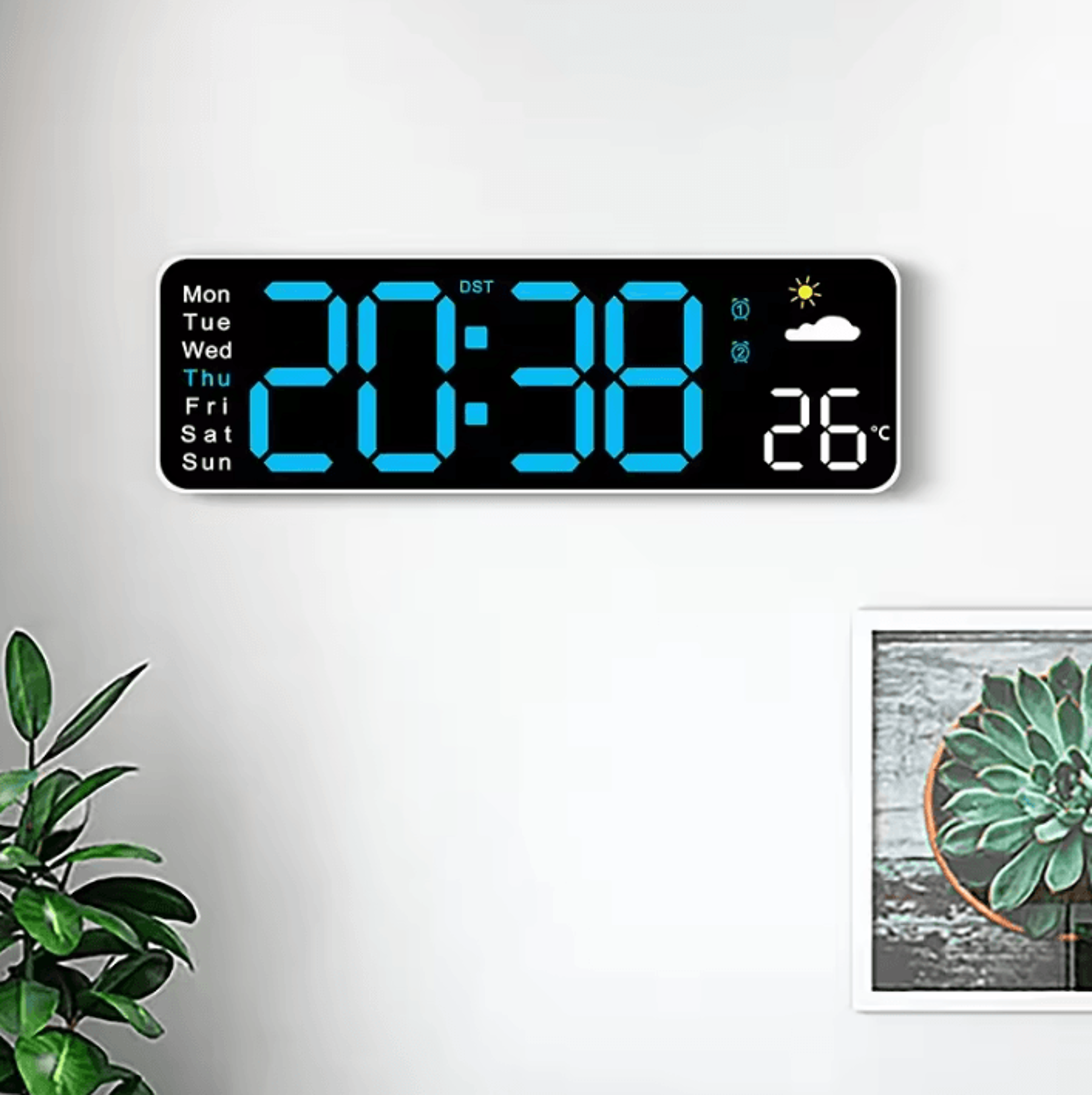 usb powered large digital wall clock with temperature date and adjustable brightness
