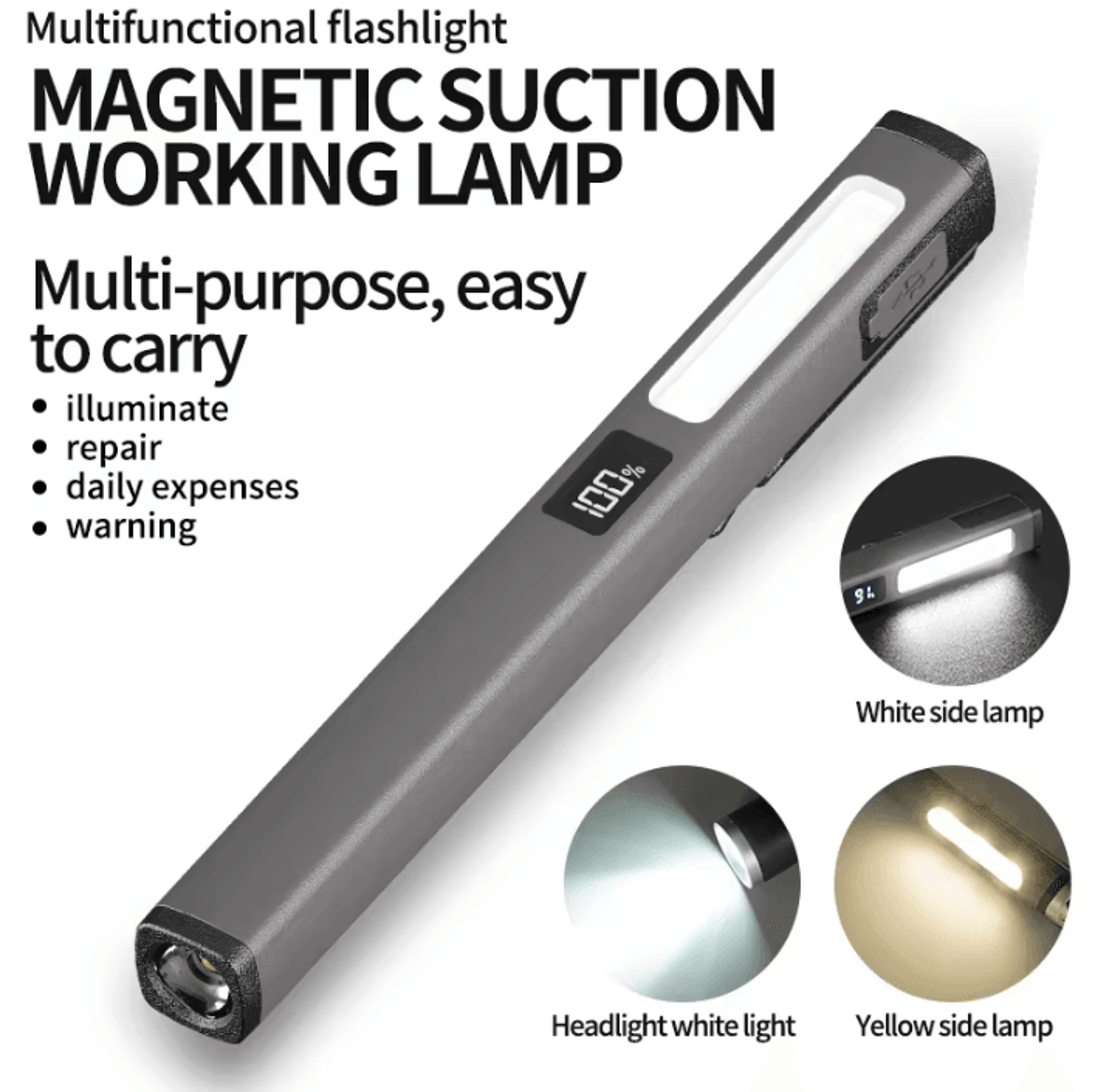 rechargeable cob led pen light with magnetic pocket design