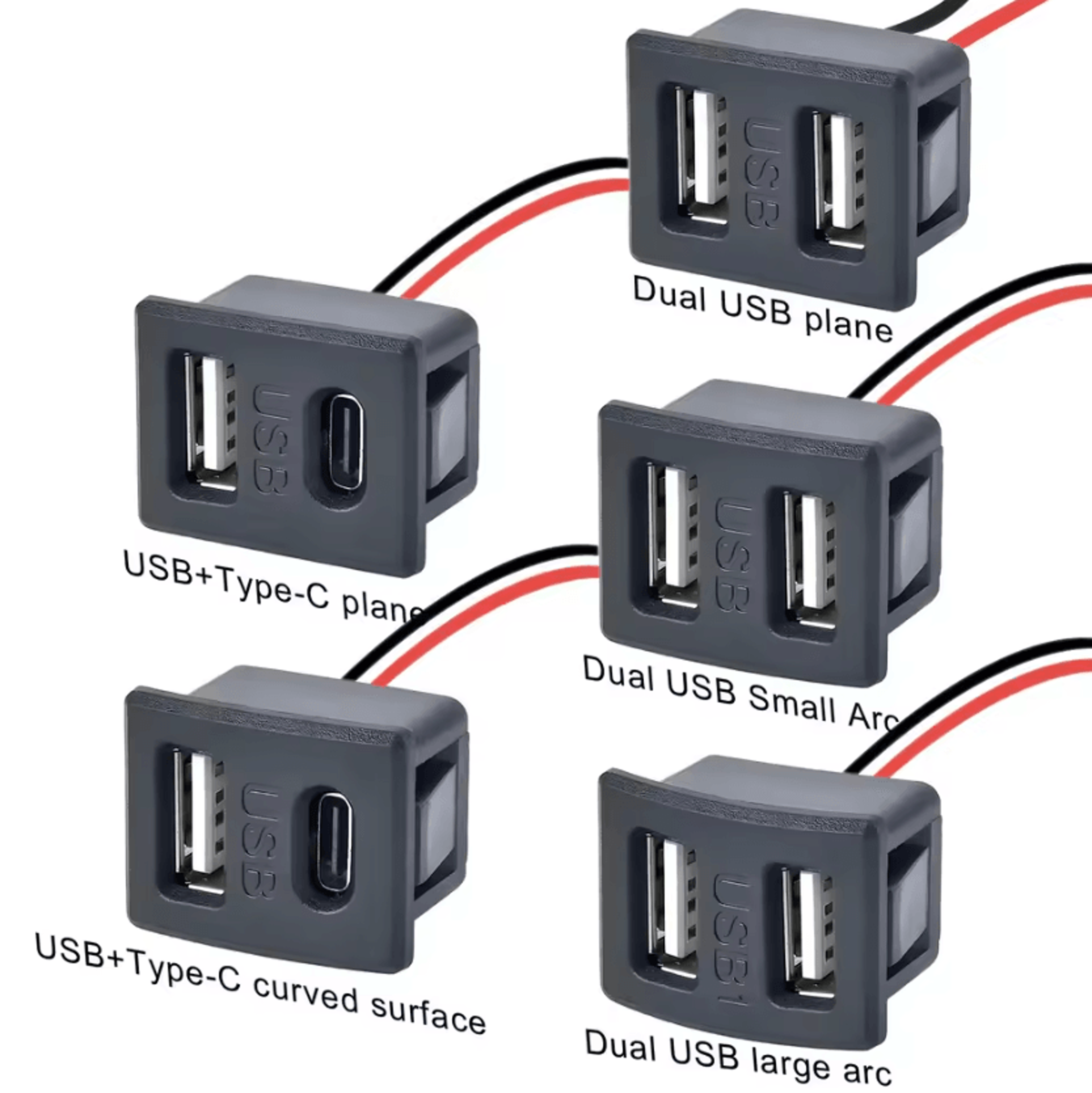 double layer usb type-c female power socket with cable connector