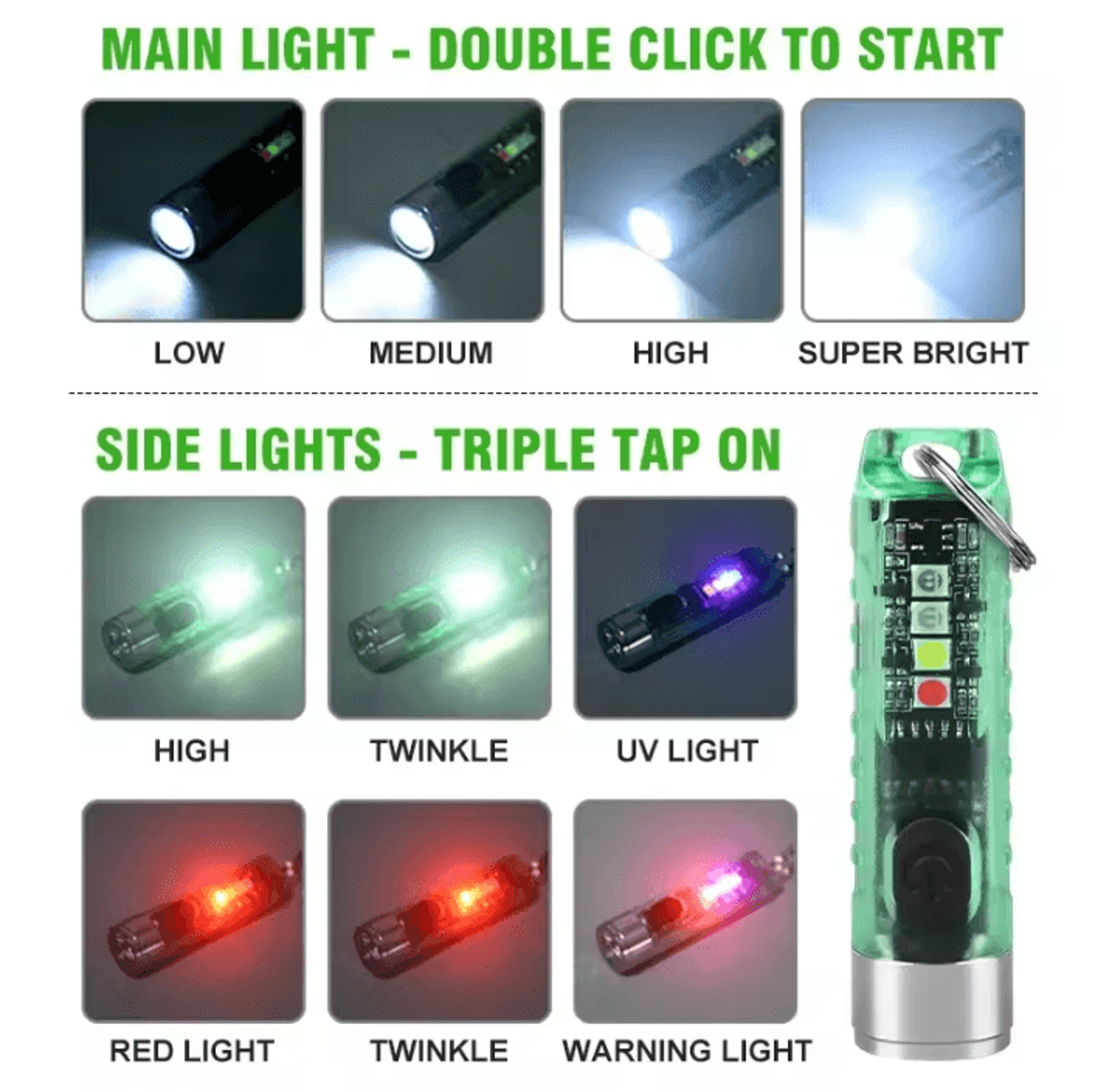 rechargeable mini edc led keychain flashlight with uv and magnetic base