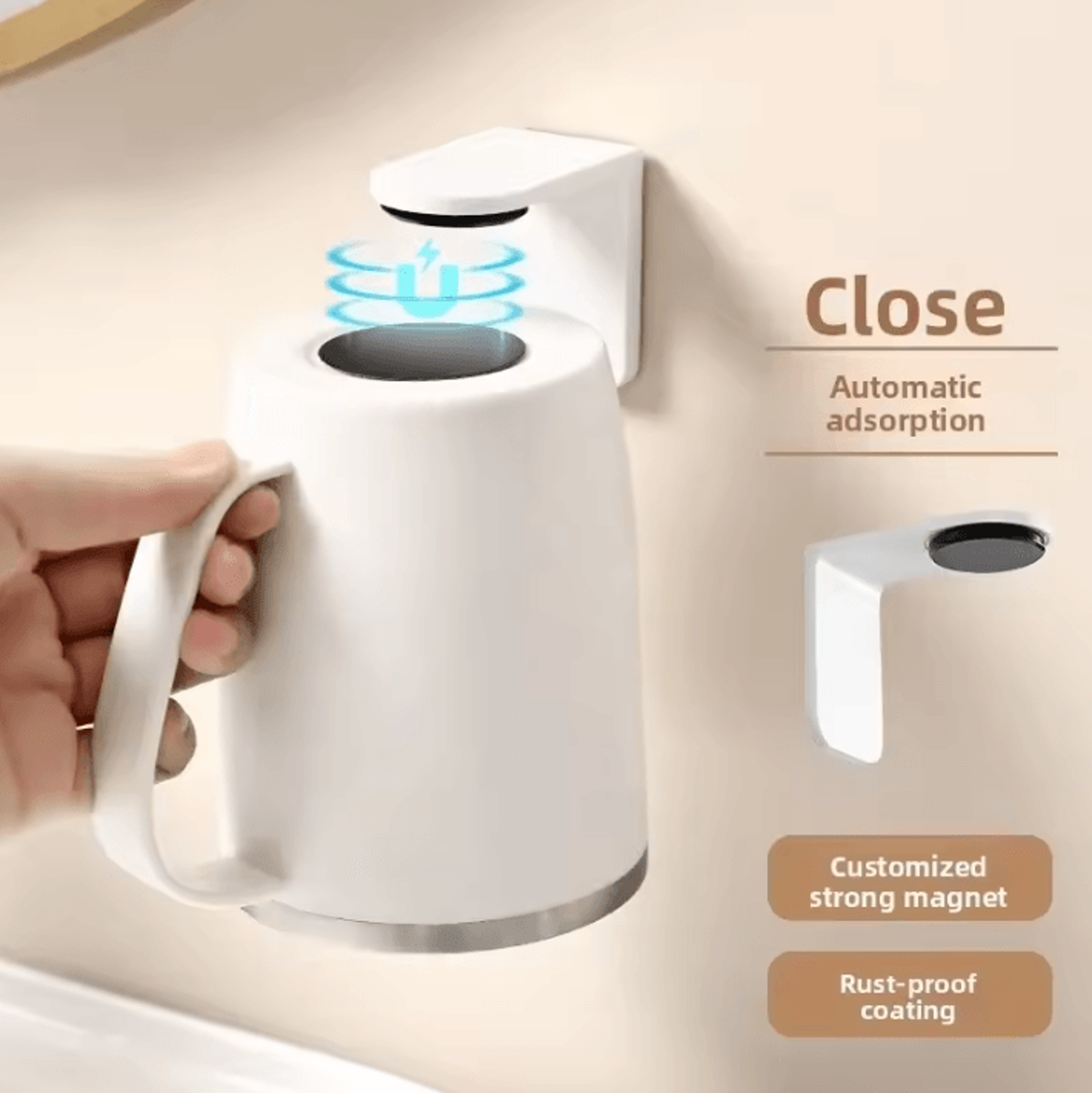 304 stainless steel magnetic wall mounted mouthwash cup with handle