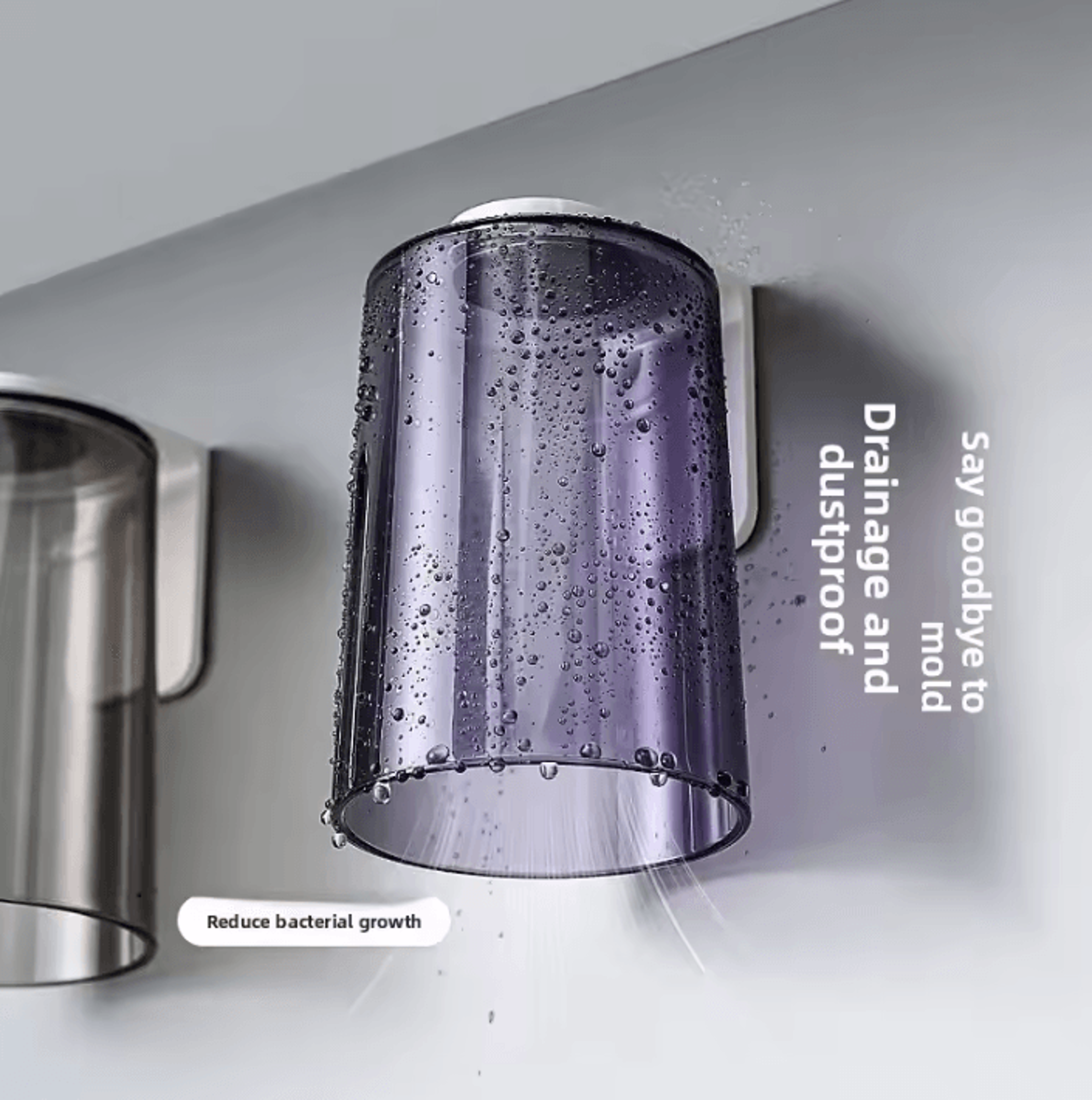 magnetic inverted wall mounted mouthwash cup and toothbrush holder