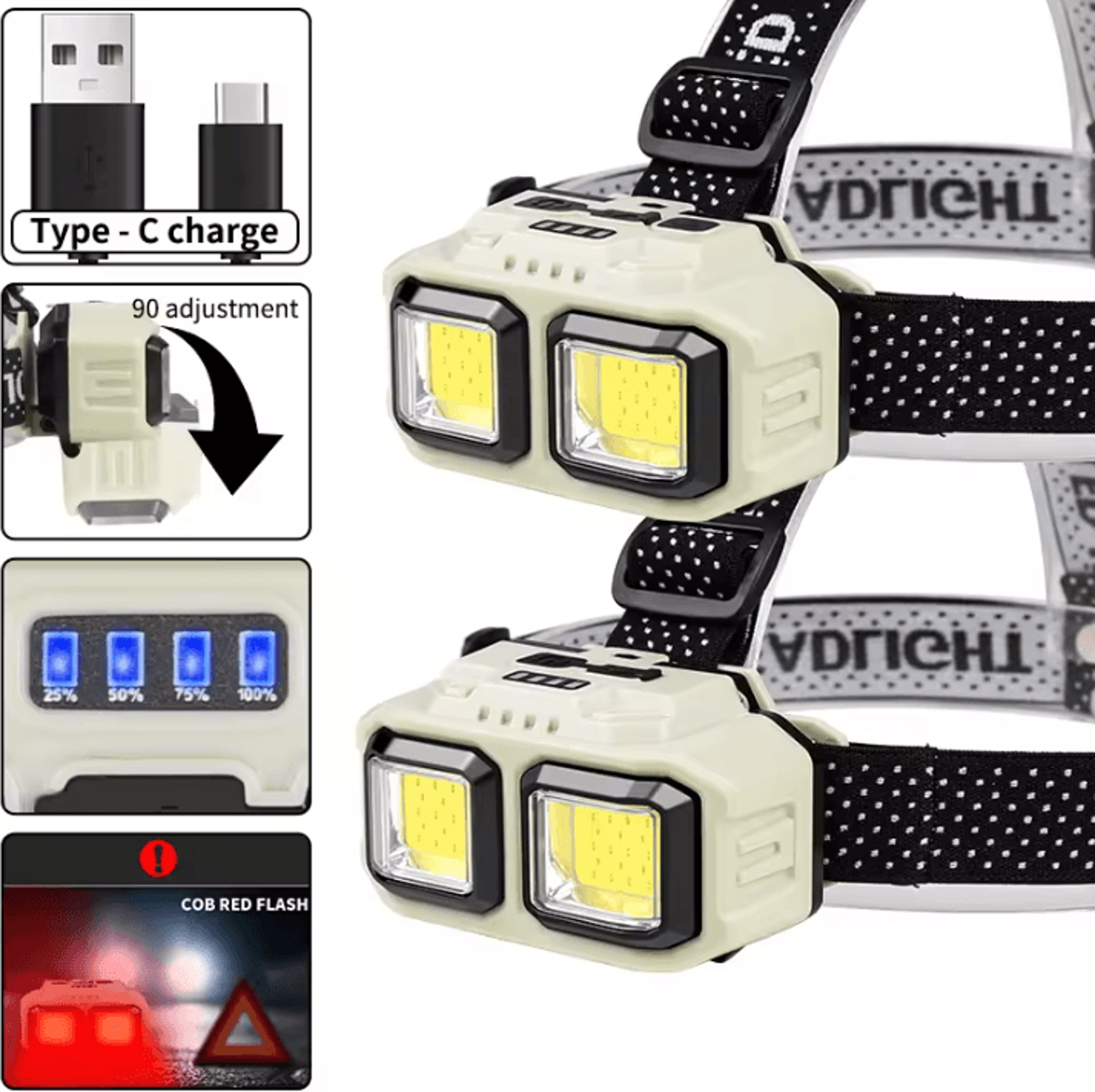 usb rechargeable led headlamp with motion sensor and red warning light