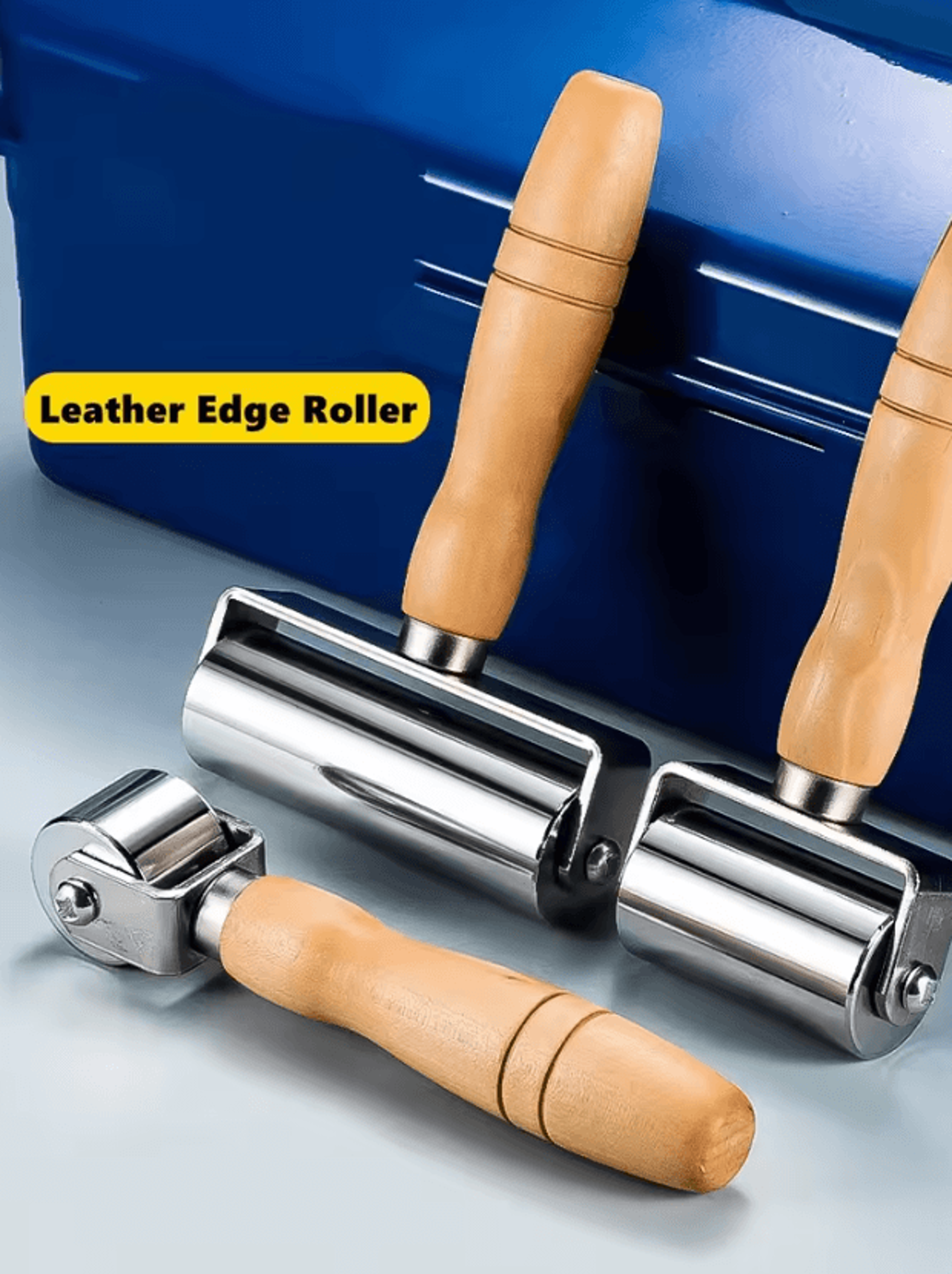 leather press edge roller with wooden handle