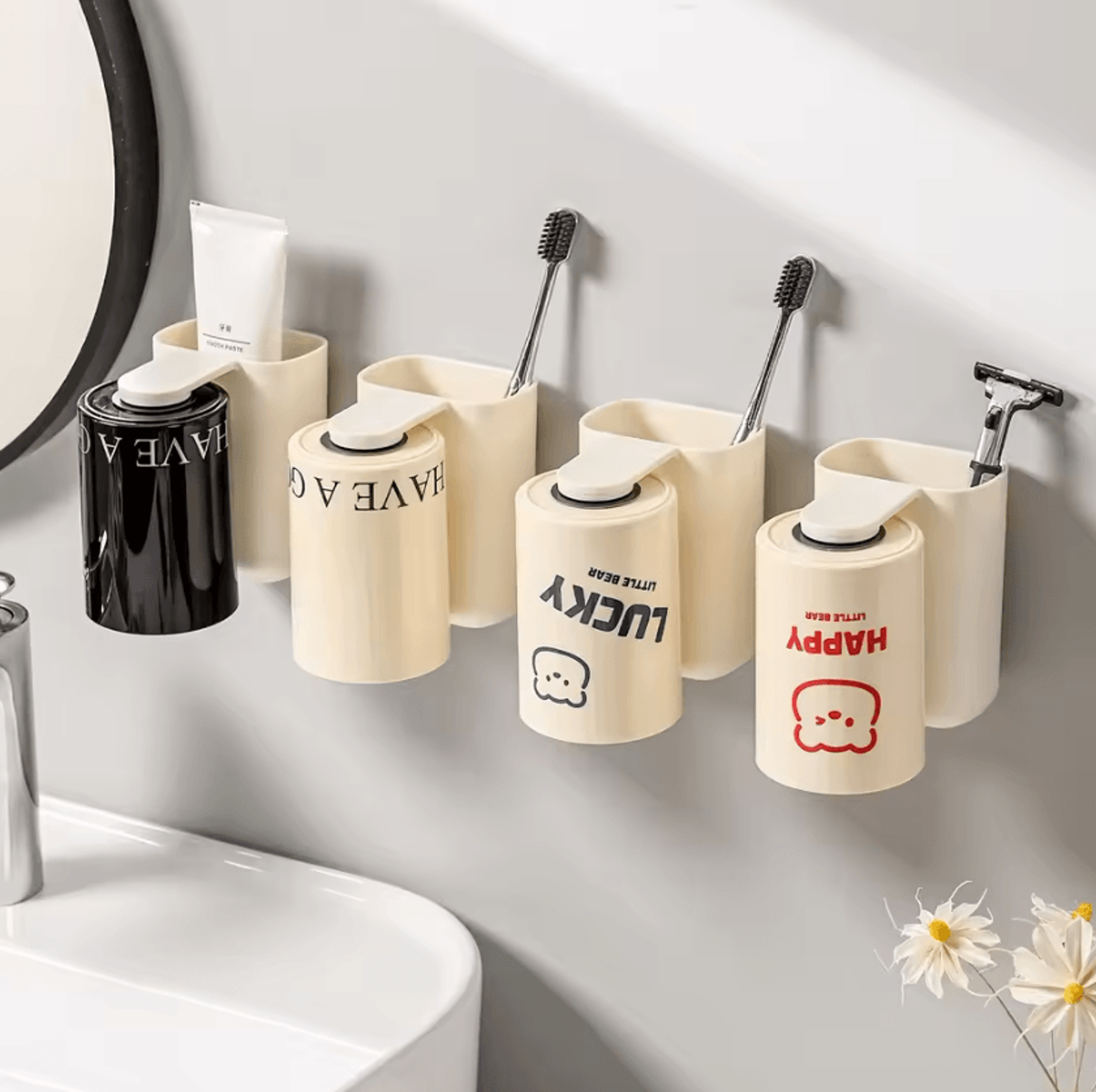 magnetic wall mounted toothbrush and cup holder