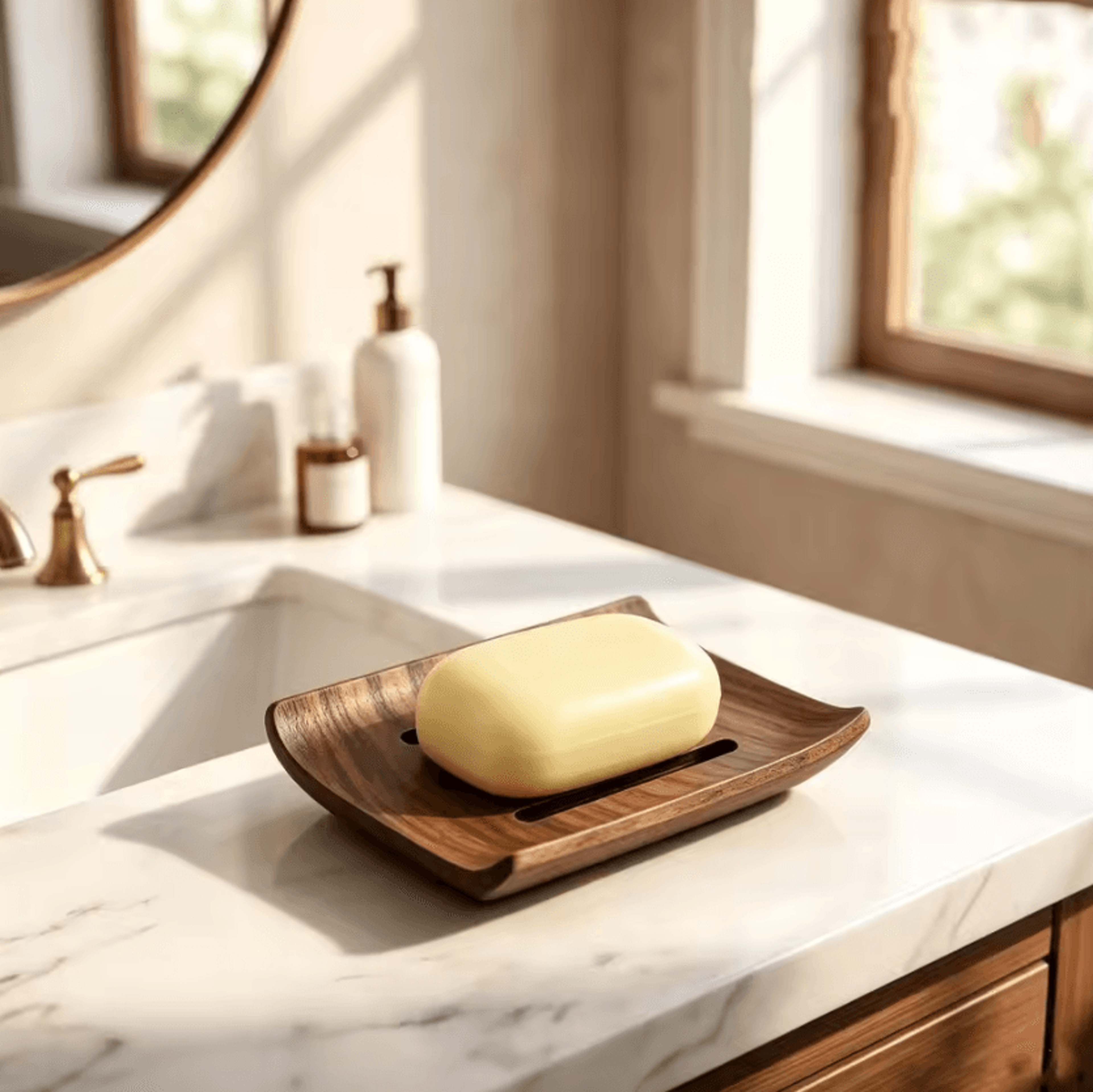 walnut wood bathroom soap holder tray