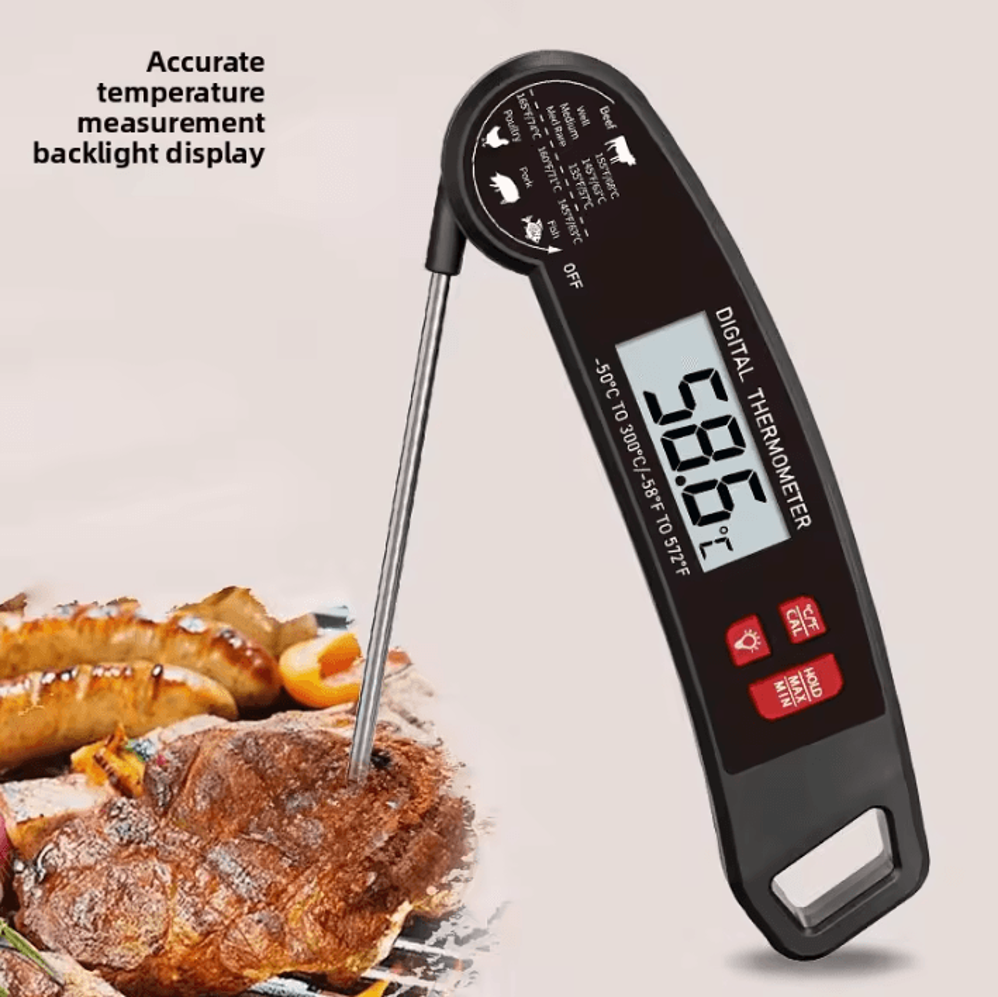foldable digital meat and food thermometer