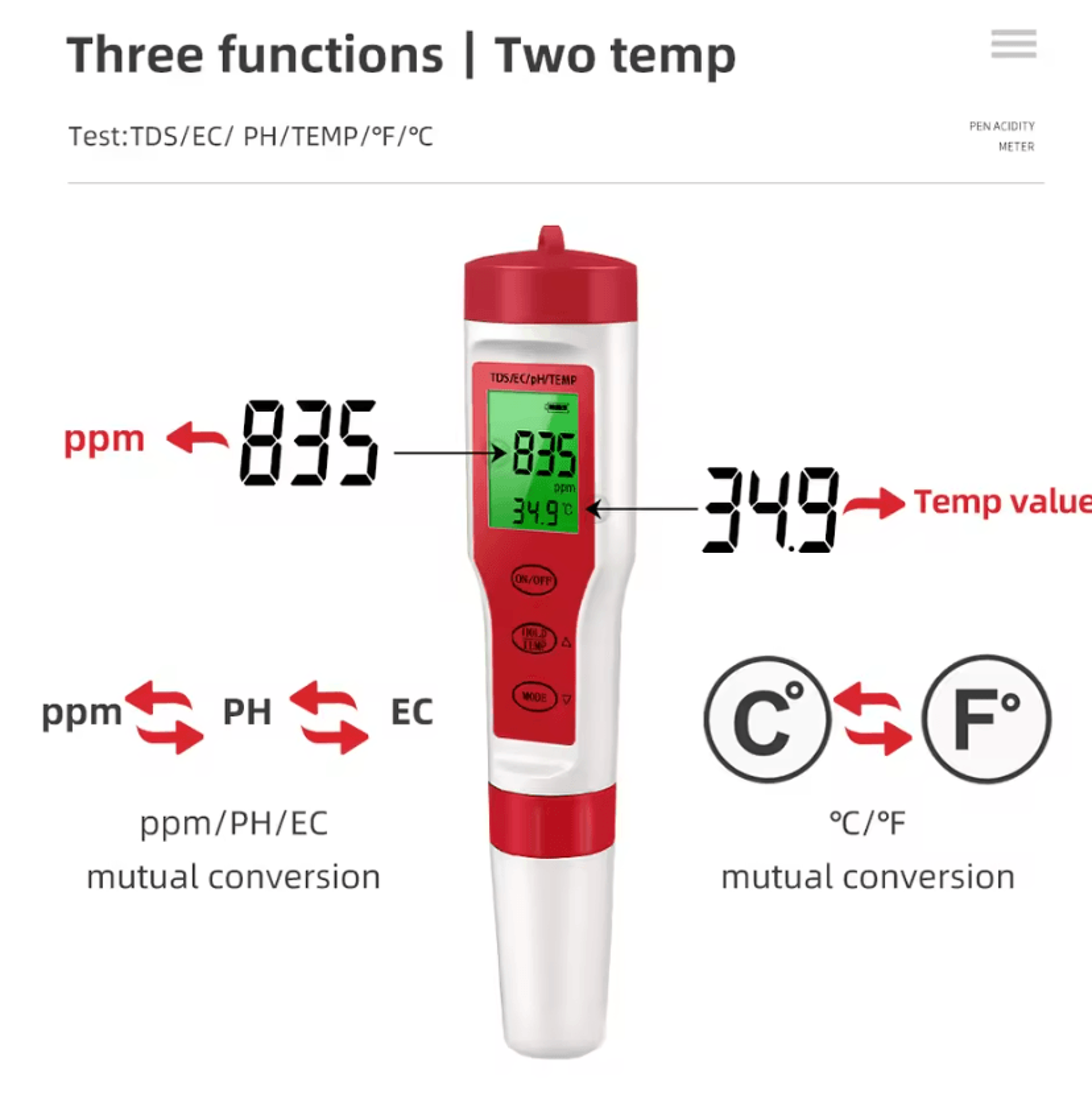 4 in 1 waterproof digital ph water quality tester