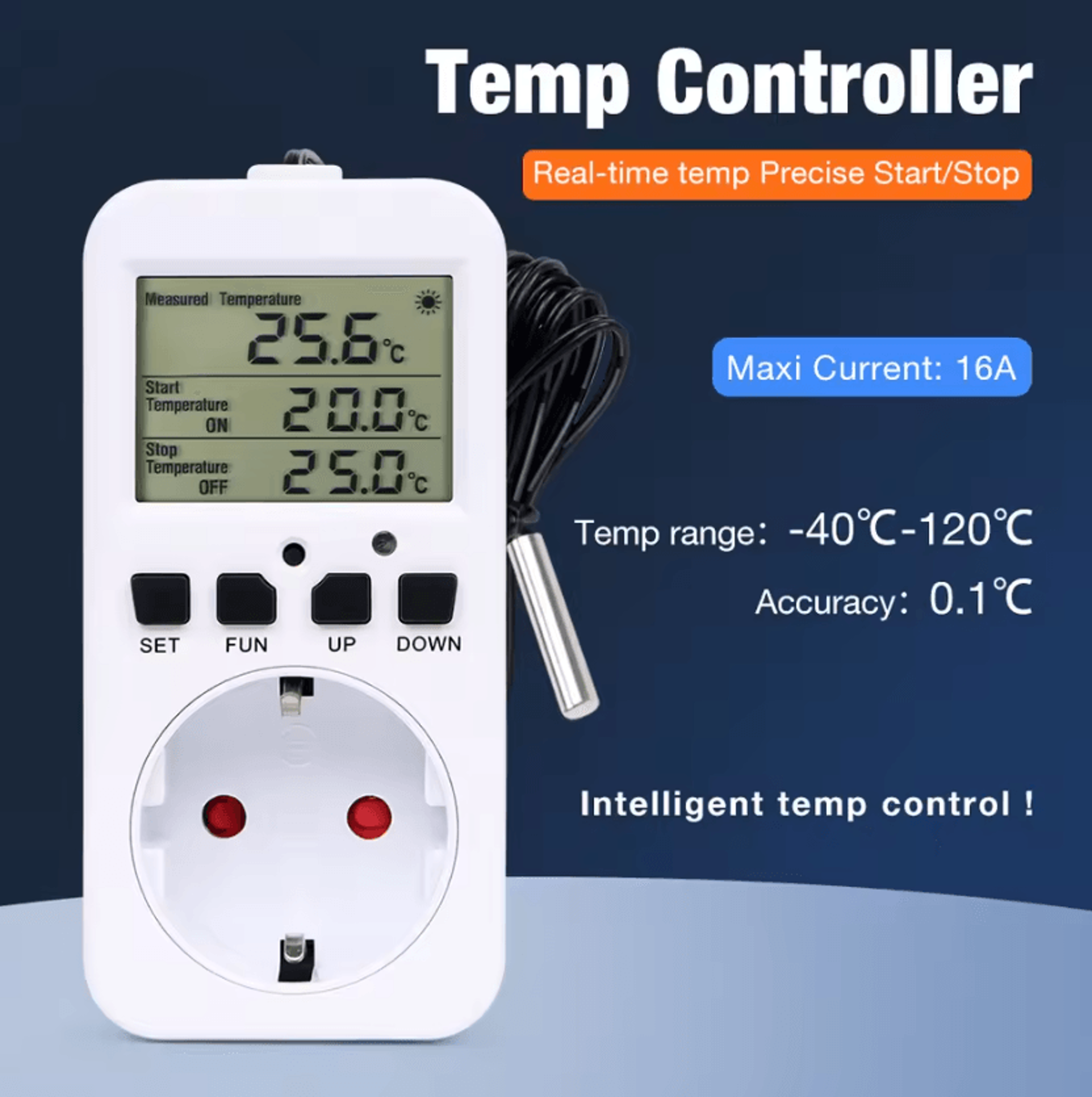 16a eu plug digital temperature controller socket with timer and probe