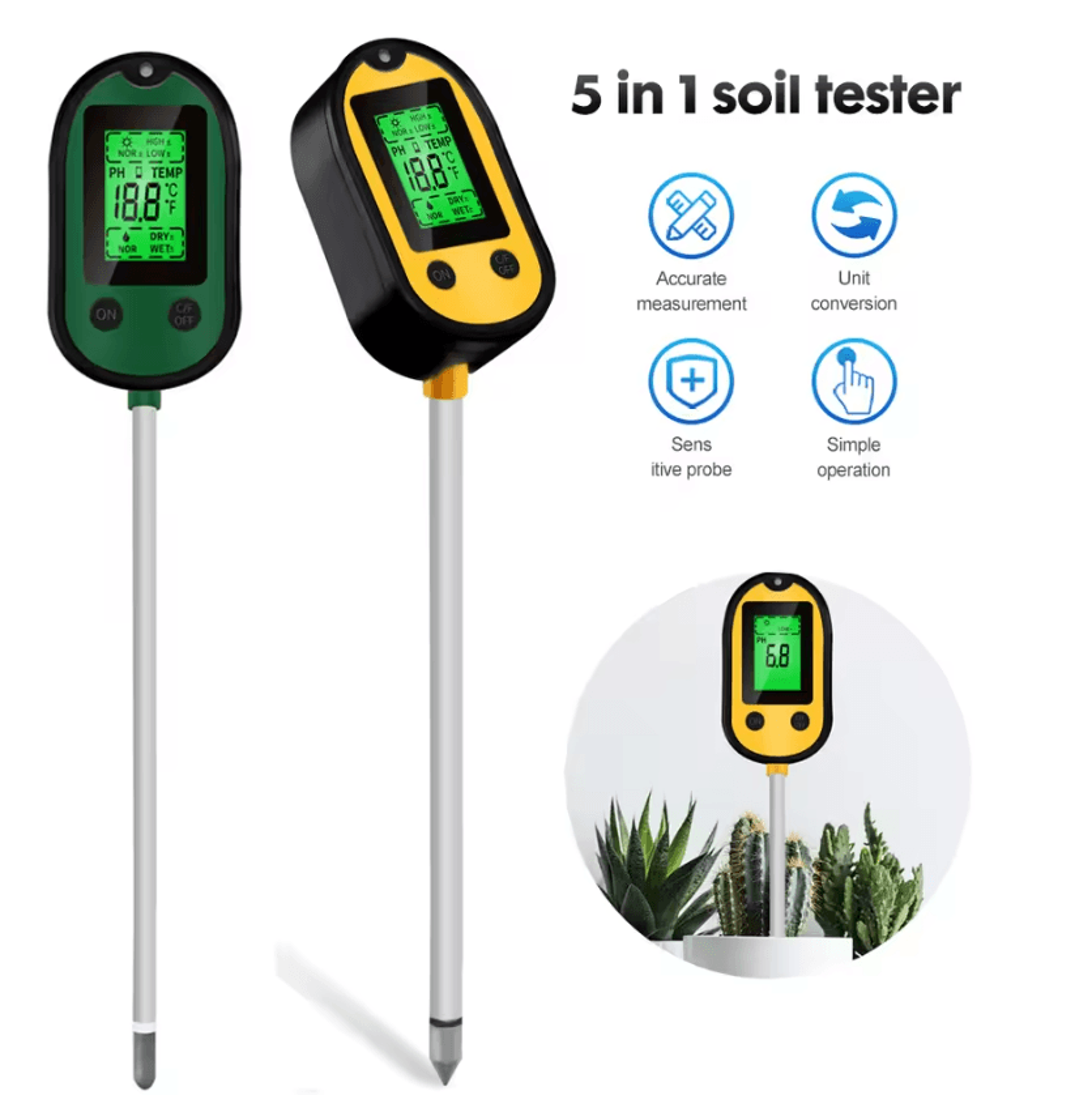 5 in 1 digital soil ph meter for moisture temperature fertility and sunlight