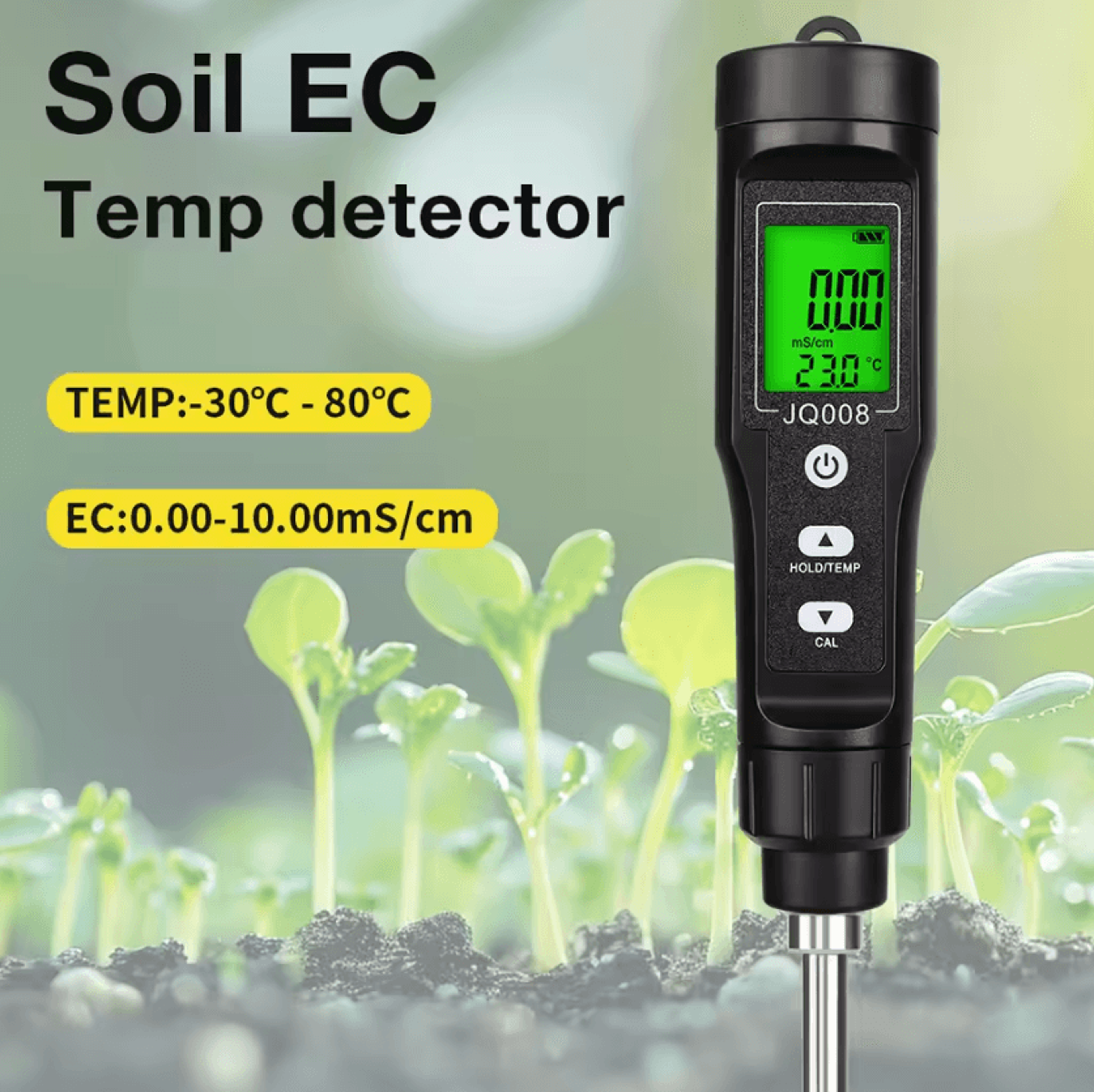 2 in 1 digital soil ec and temperature meter with backlit display