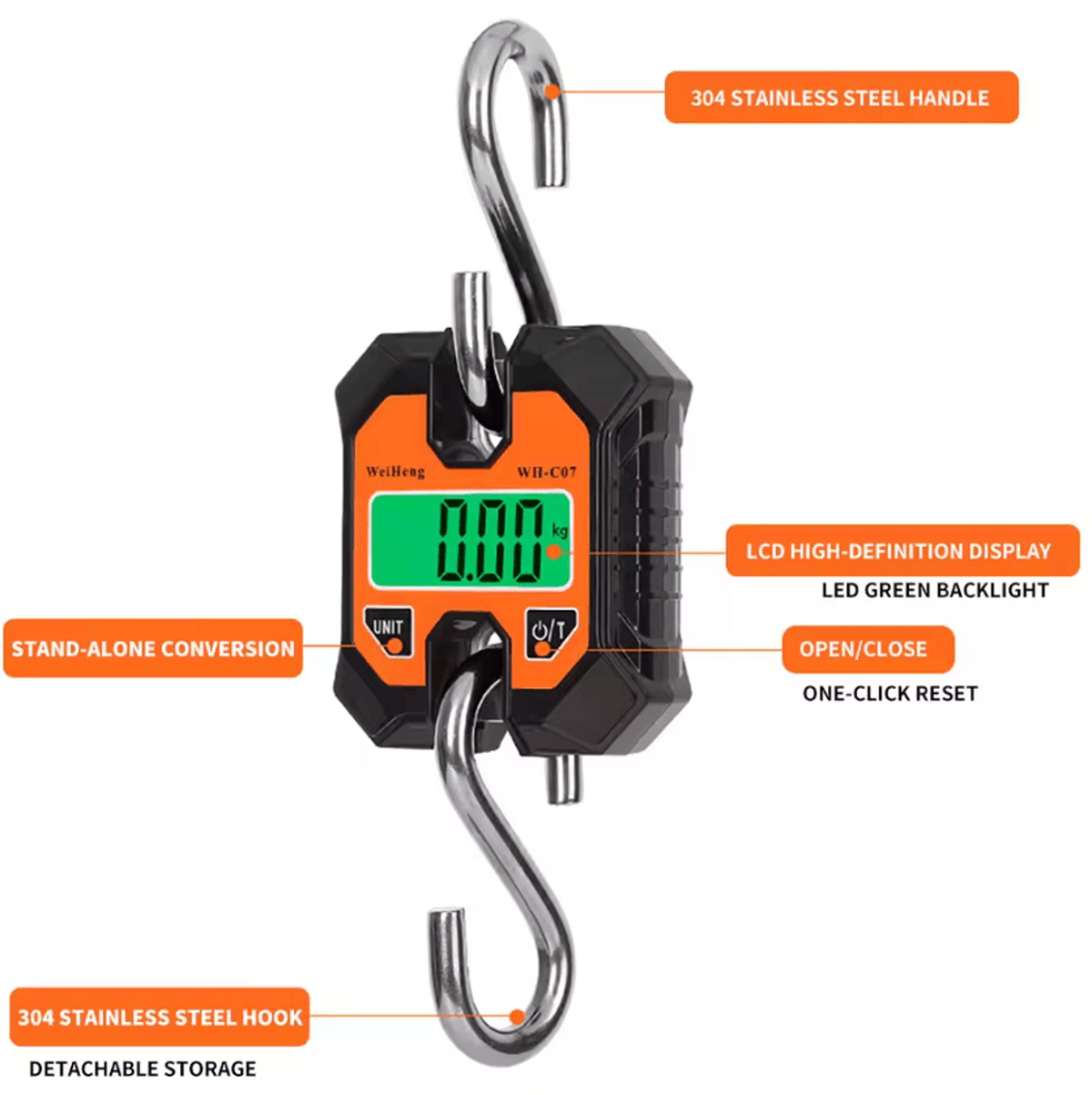 250kg heavy duty digital hanging crane scale with lcd display