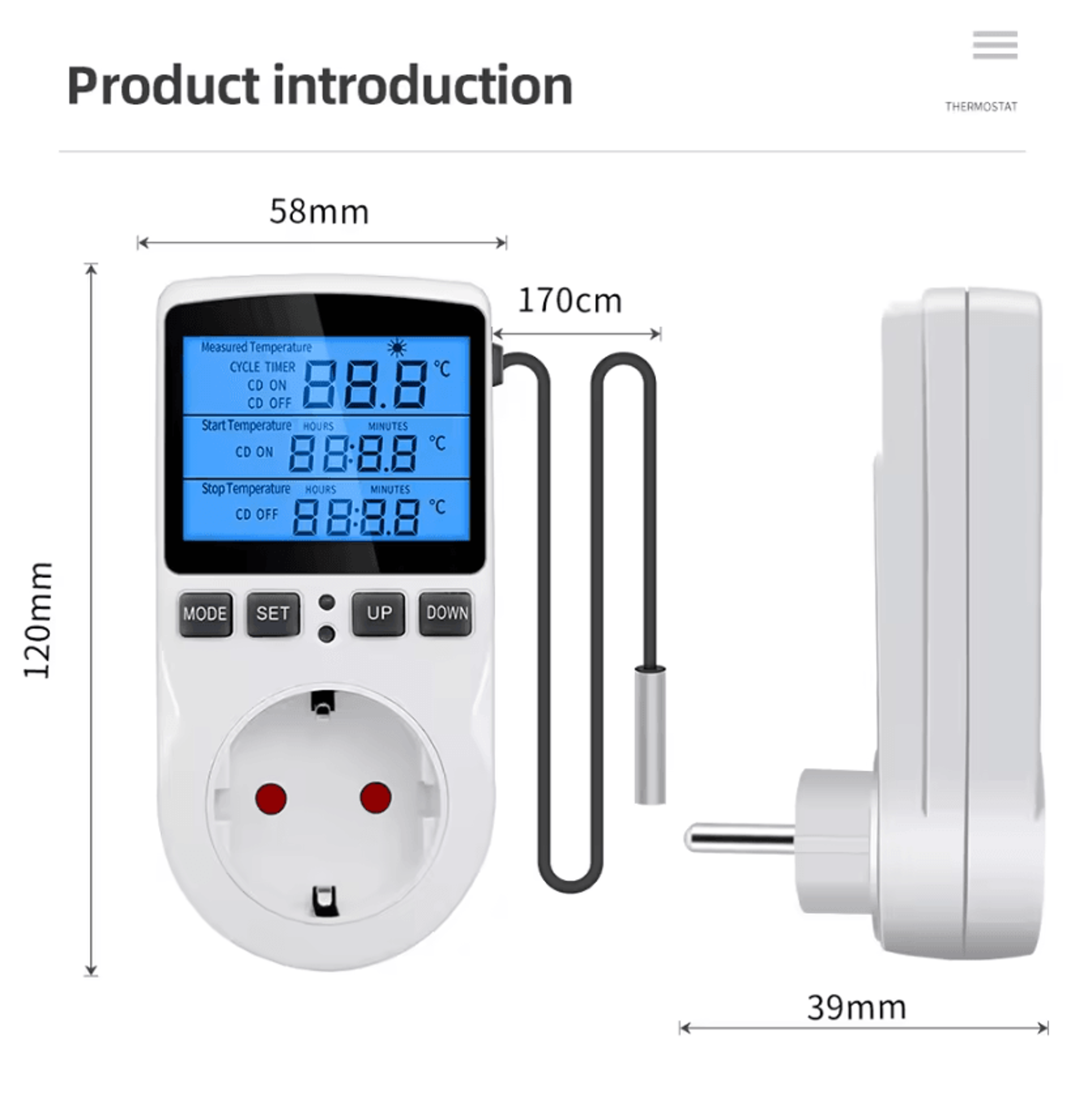 digital thermostat timer socket with temperature sensor probe