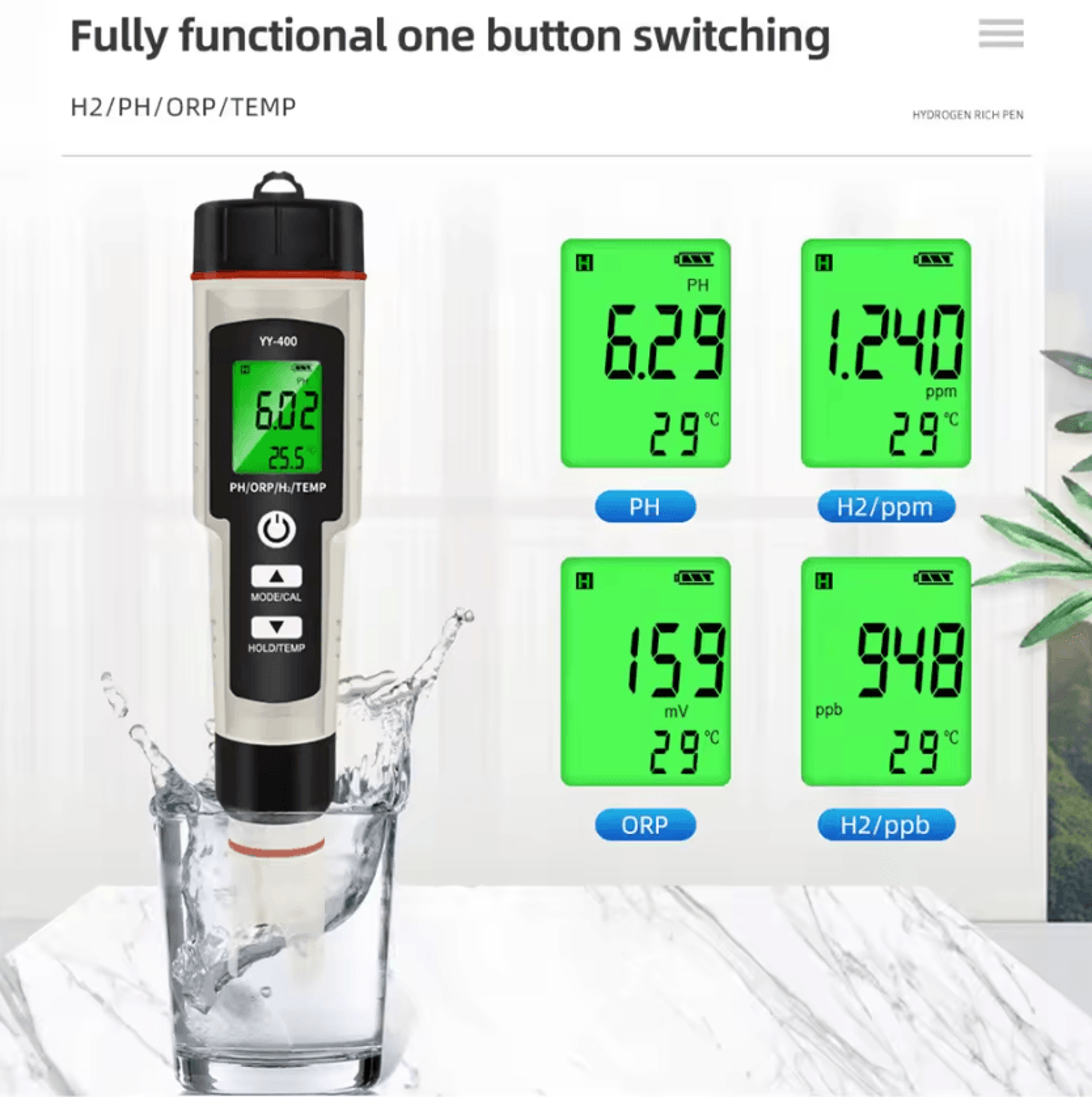 4 in 1 digital ph orp hydrogen and temperature water testers