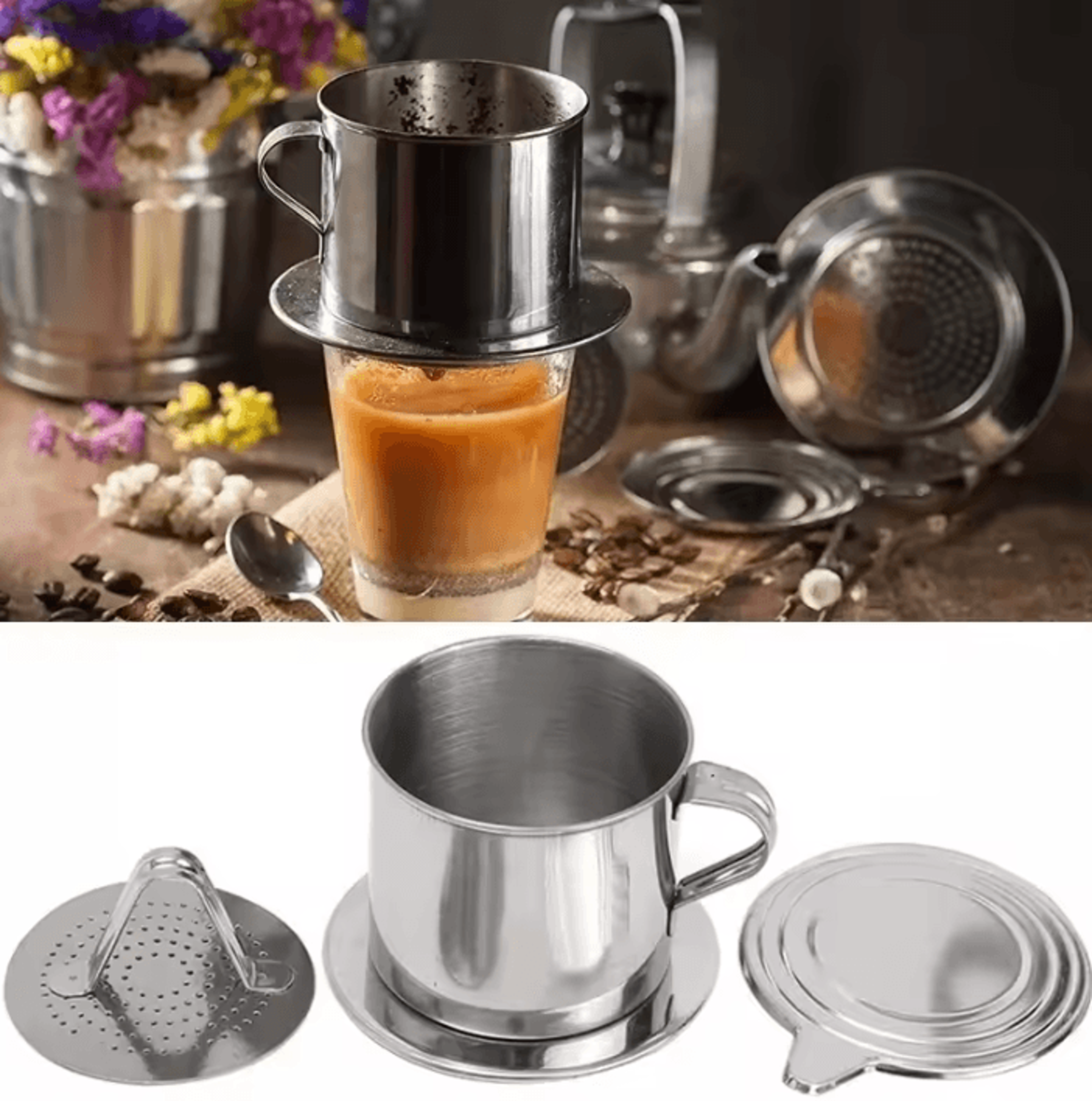 portable stainless steel vietnamese coffee dripper reusable coffee filter