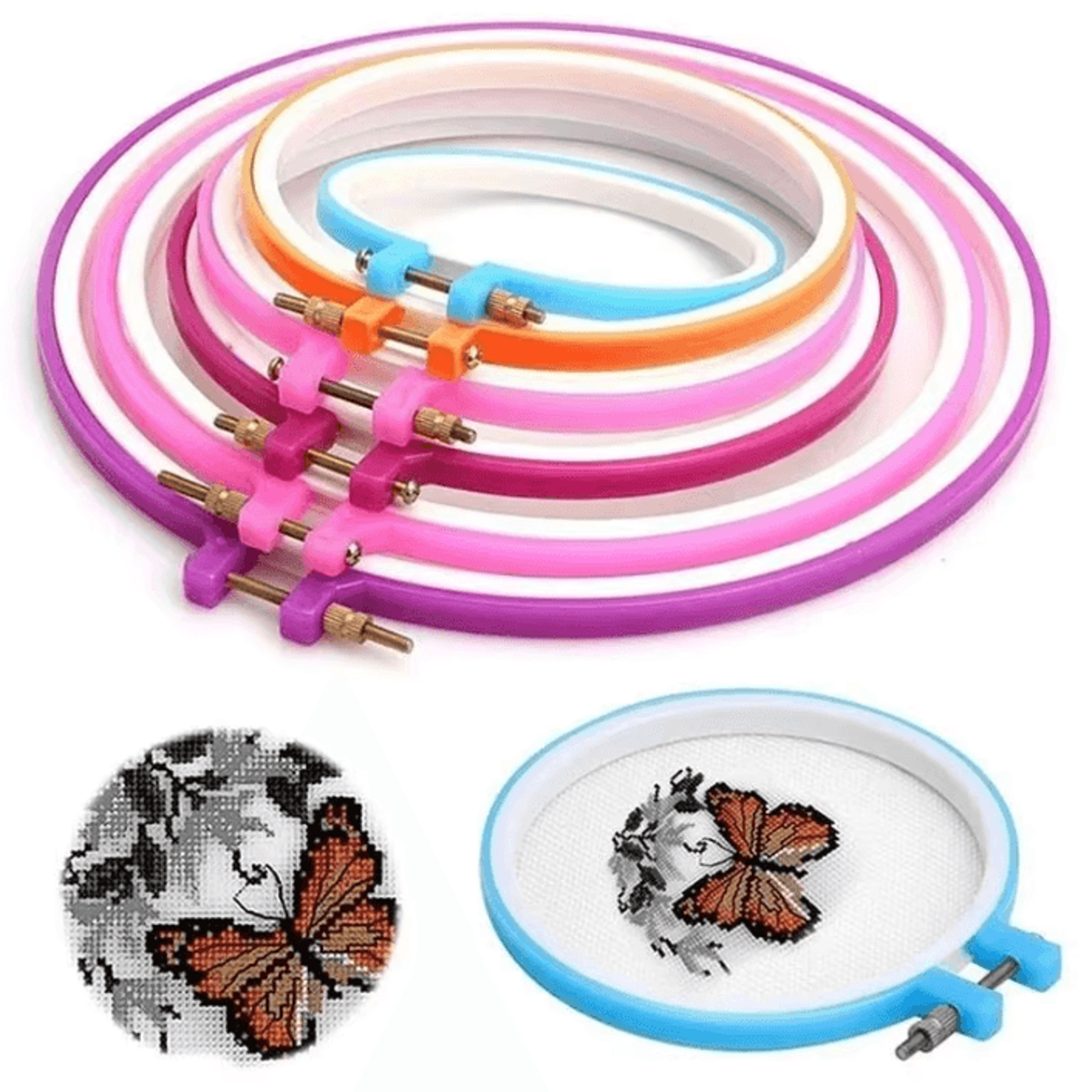 5 piece adjustable embroidery hoop set for cross stitch and sewing