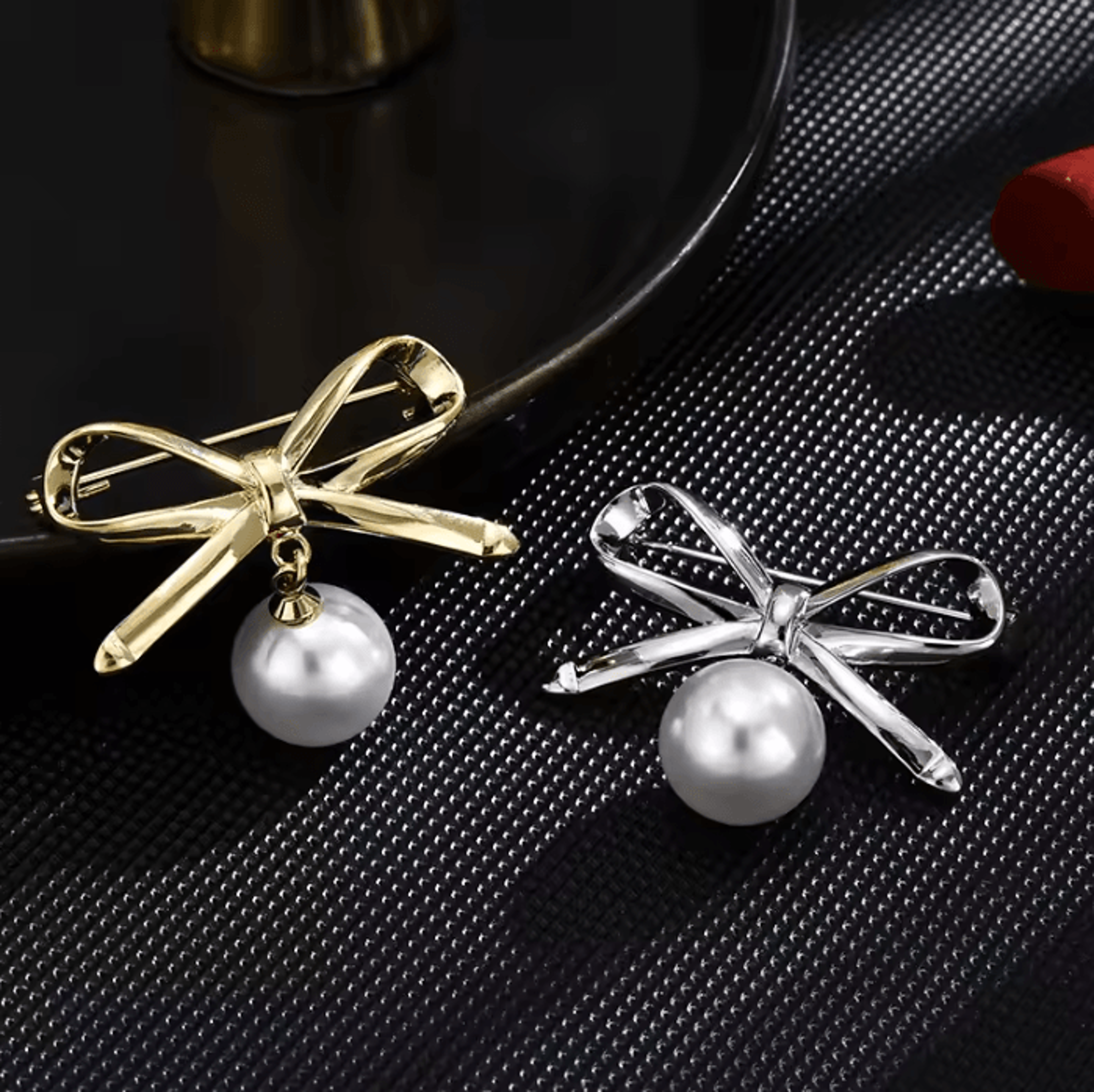 elegant bow brooch with pearl pendant for women