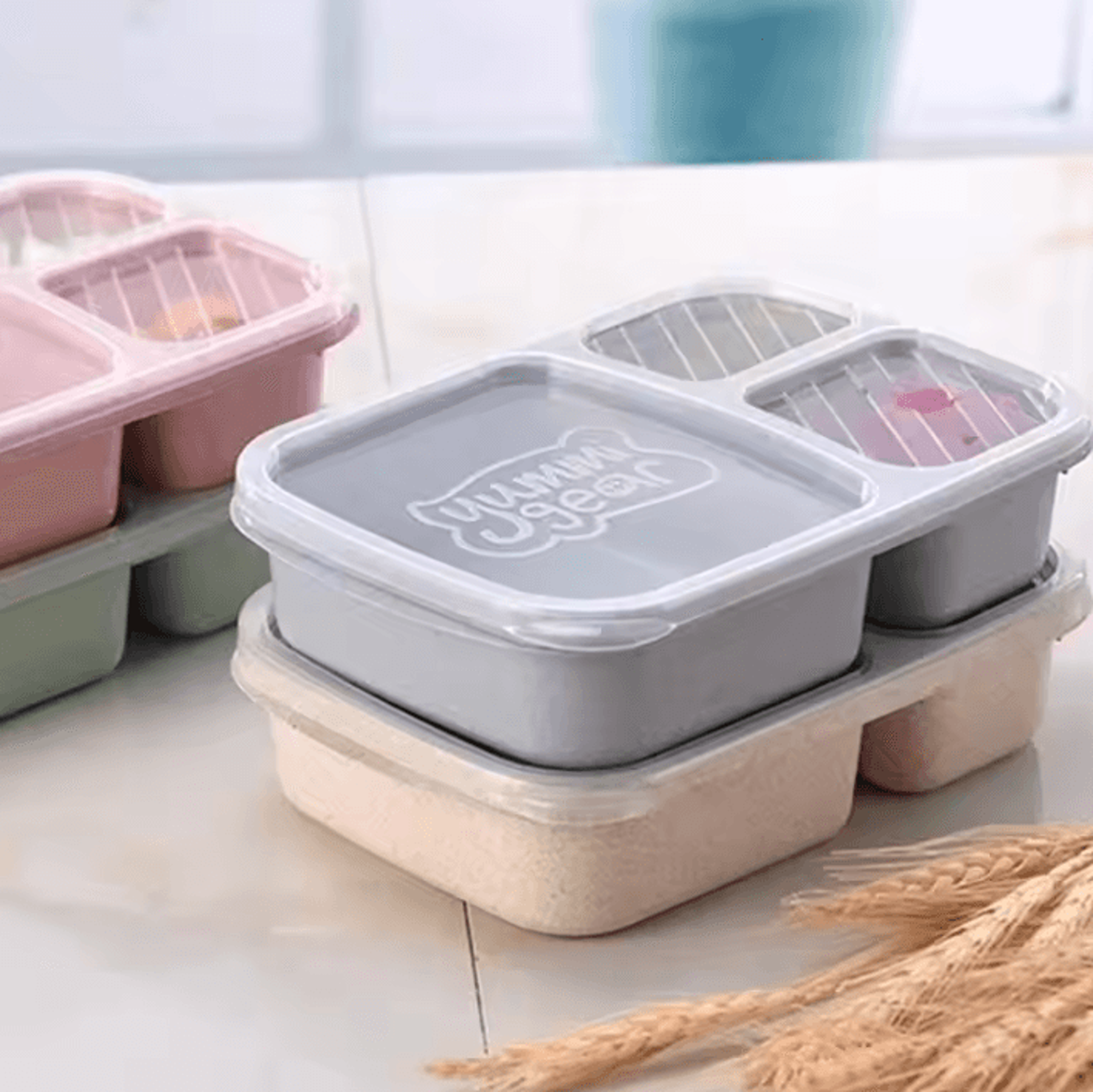 3 compartment wheat straw lunch box with lid