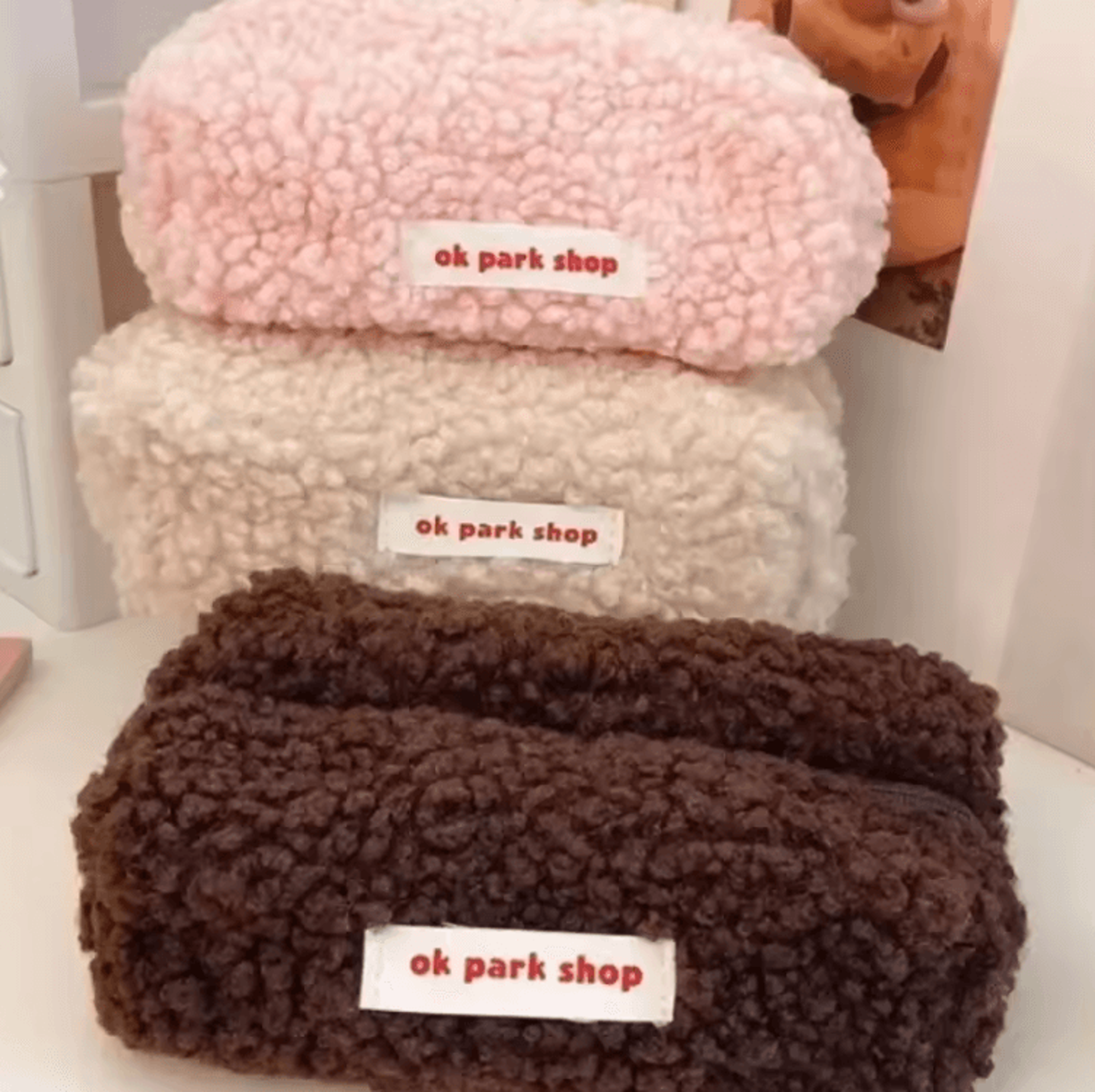cute plush lamb wool makeup bag large capacity travel organizer