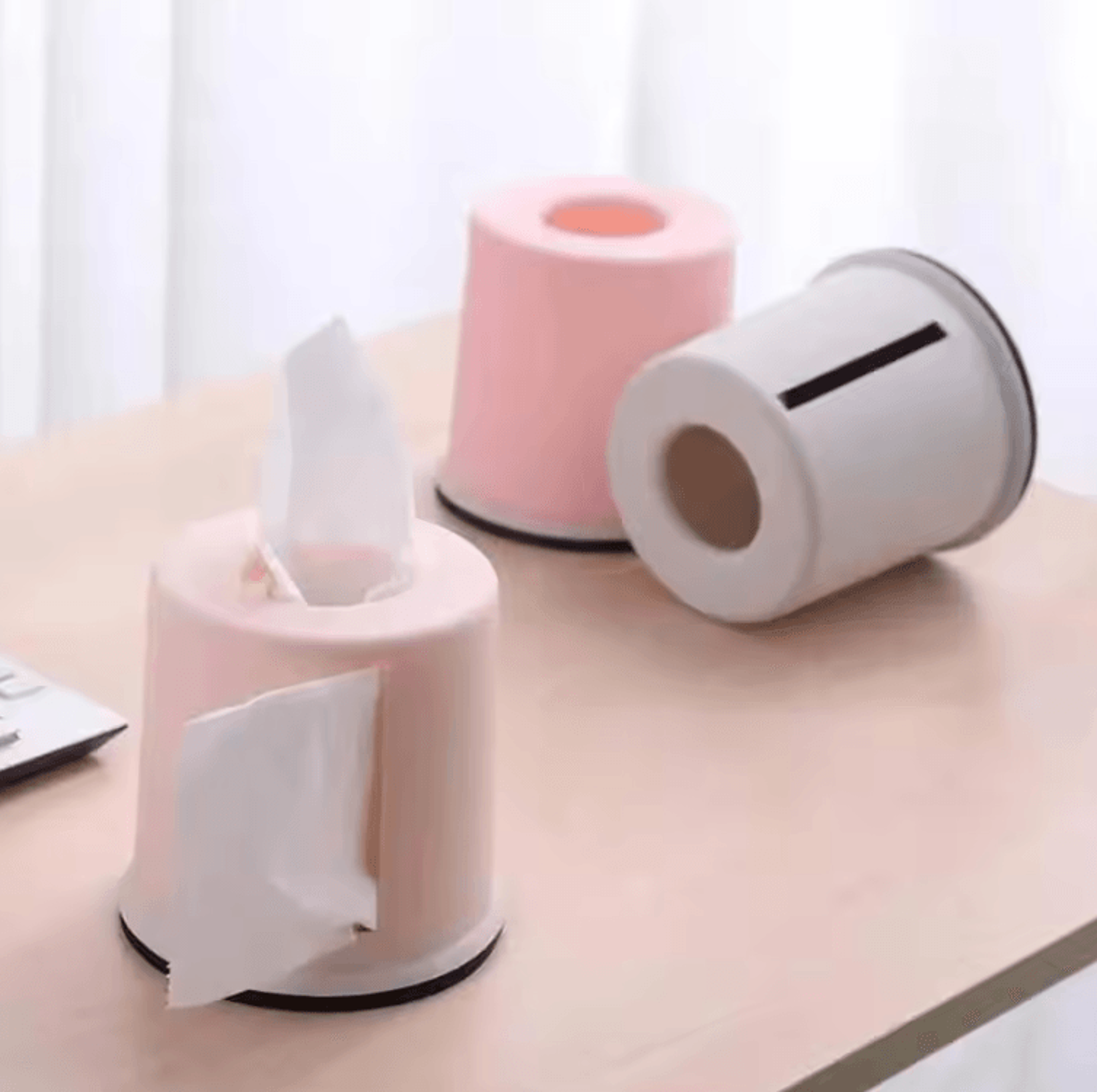 modern cylindrical tissue box and toilet paper roll holder