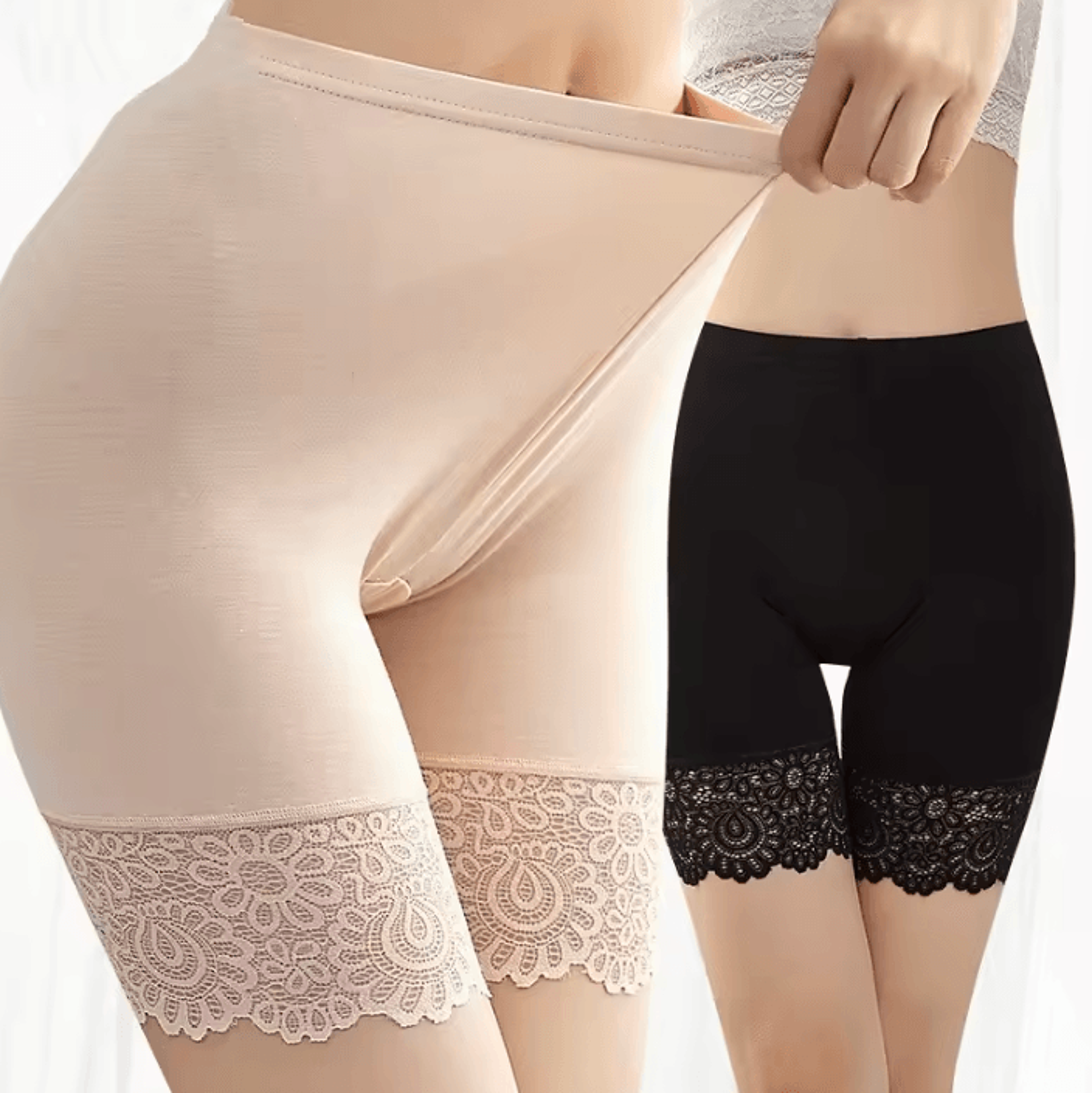 women's plus size modal safety shorts with lace trim