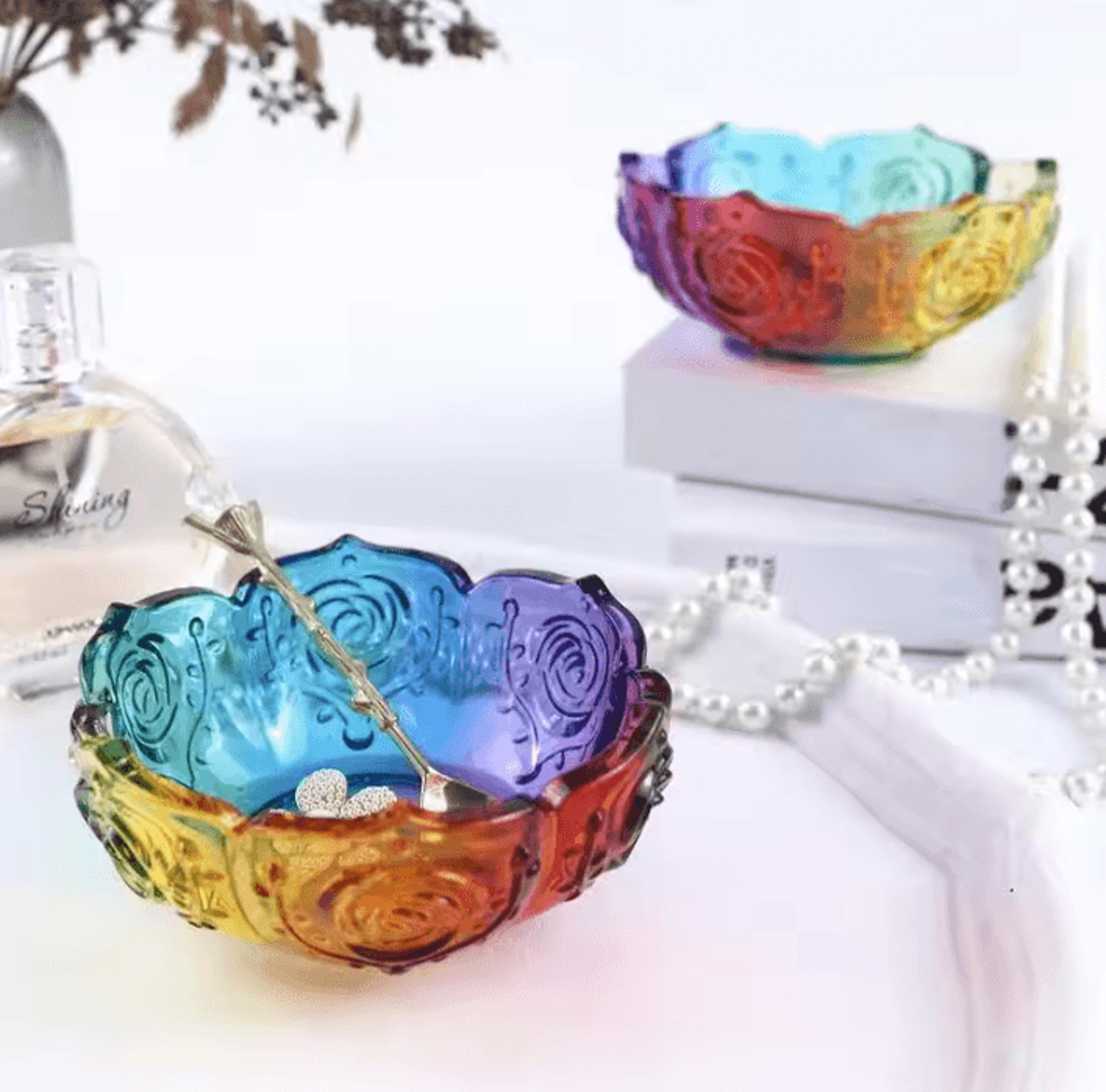 rose lotus silicone resin mold for decorative storage bowls