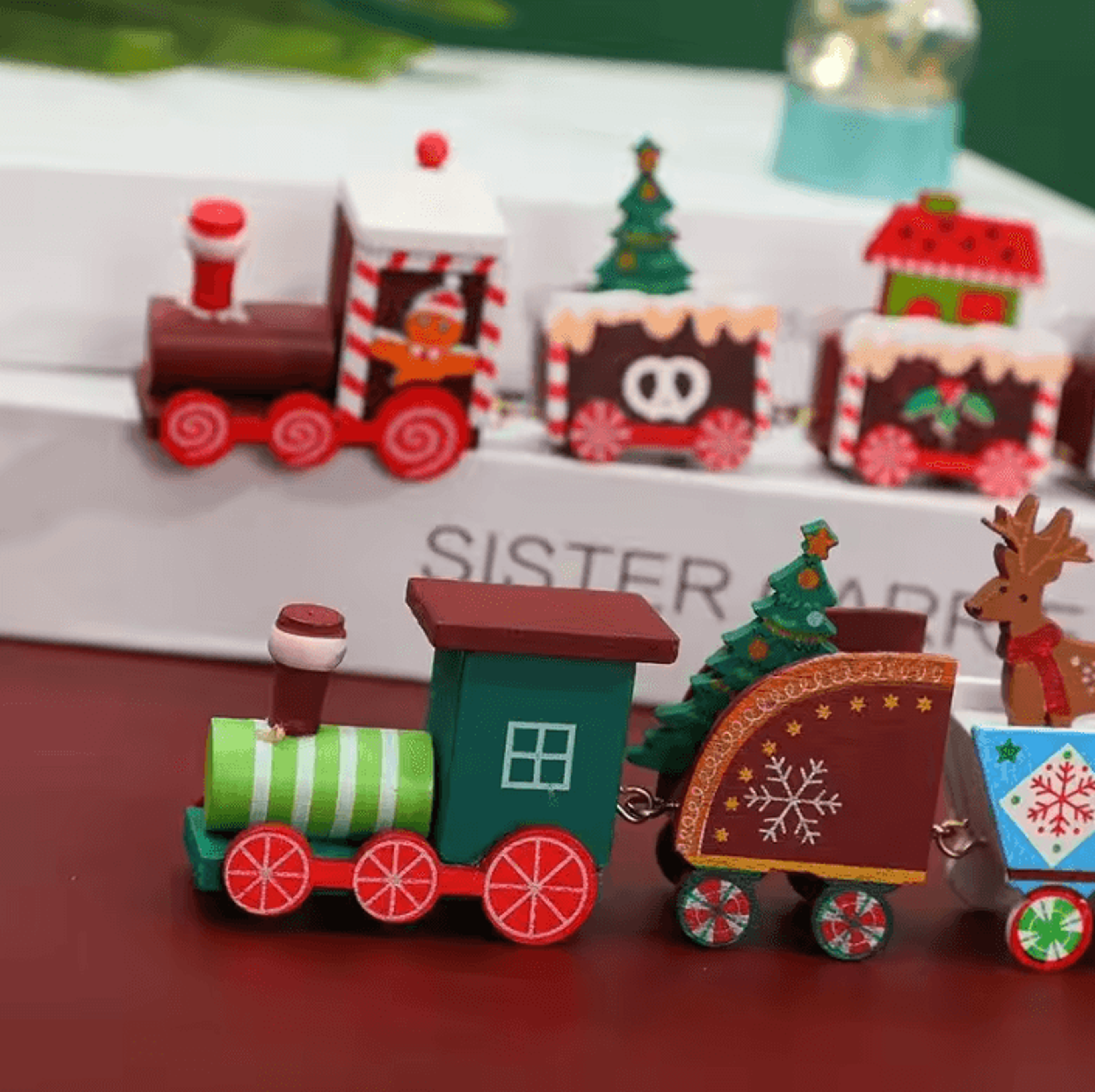 wooden christmas train ornament for holiday table decor