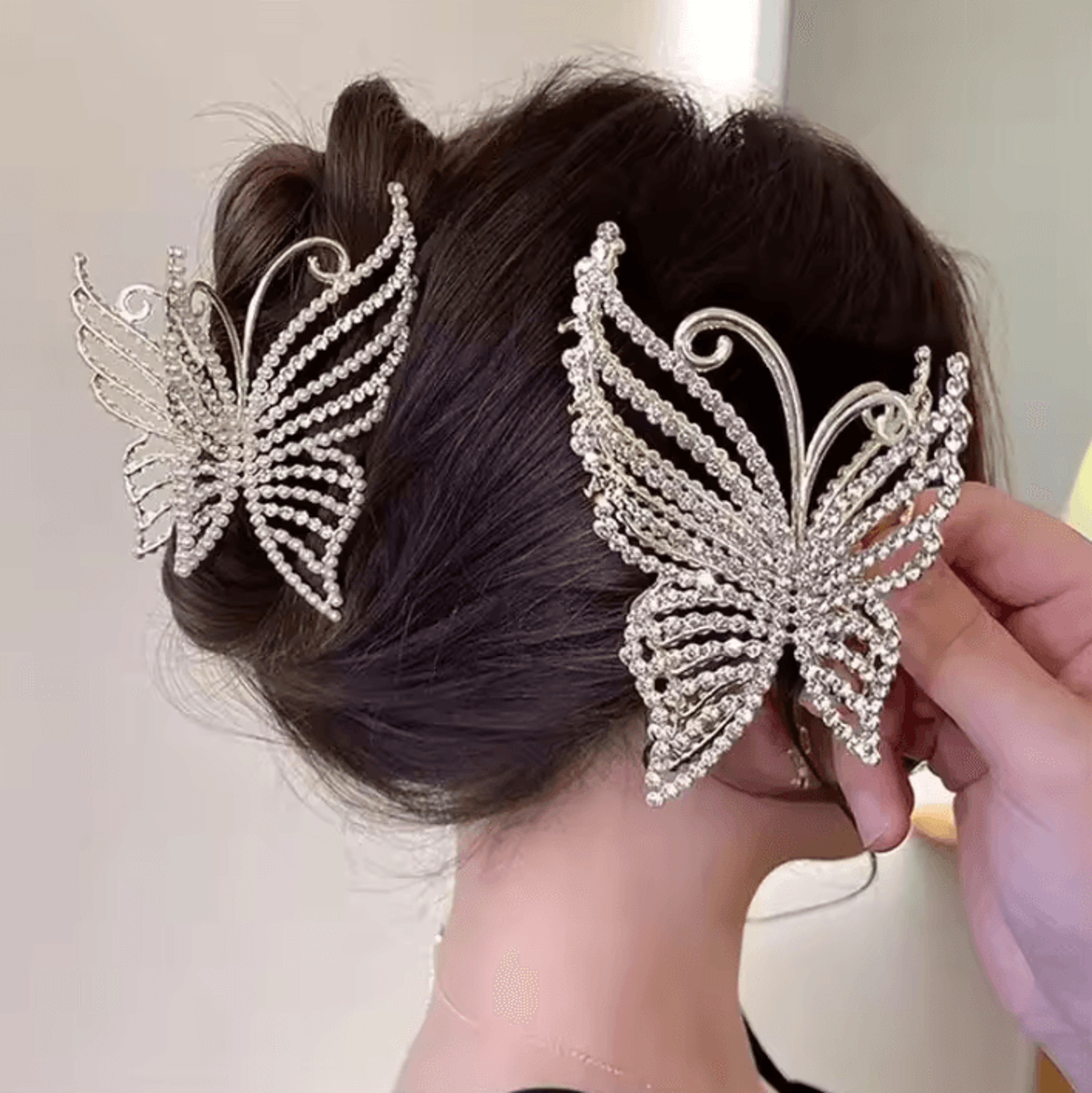 rhinestone butterfly hair claw with elegant pearl accents