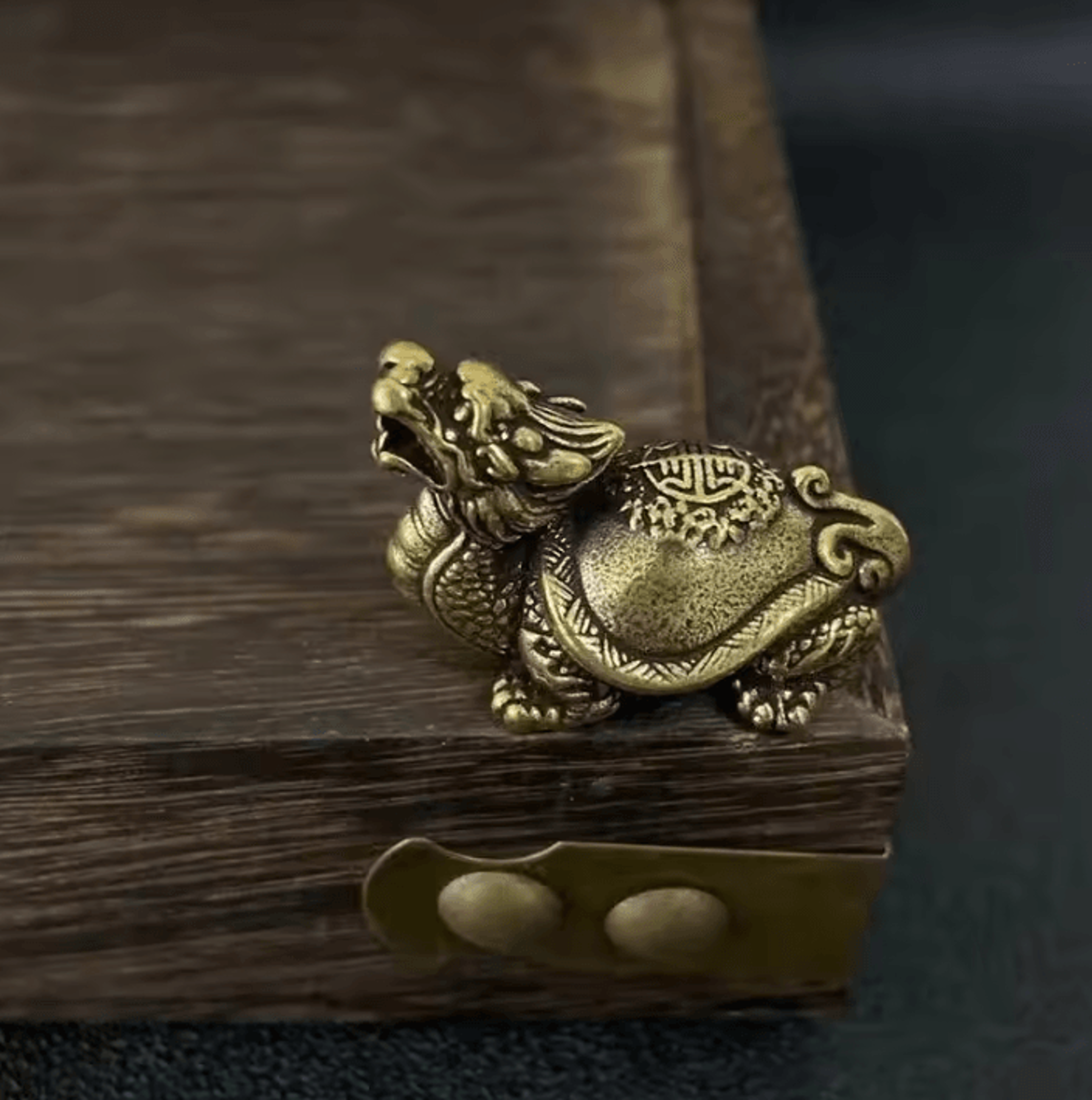 retro brass dragon turtle statue lucky desktop ornament