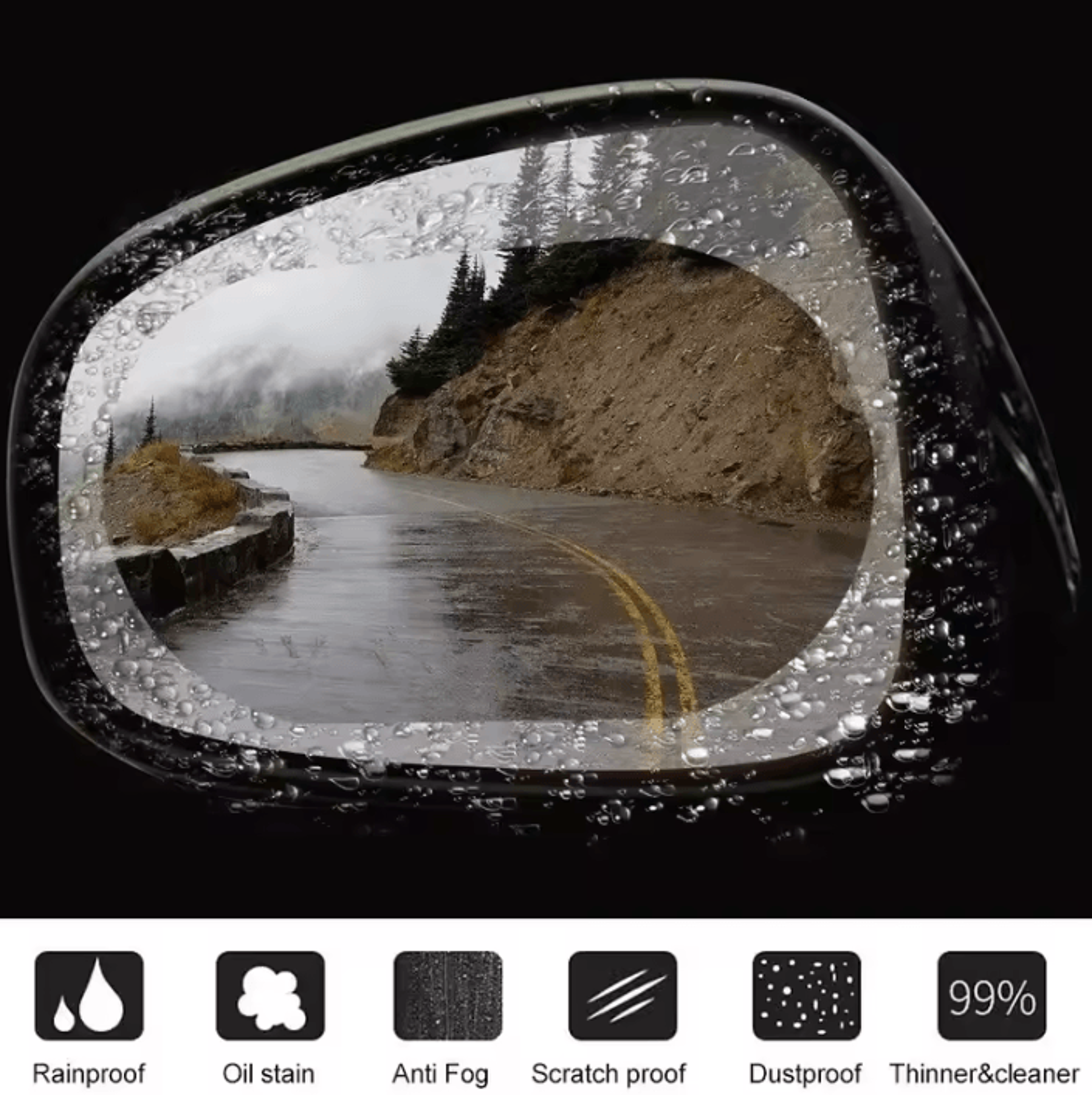 2 piece car rearview mirror water repellent anti fog film