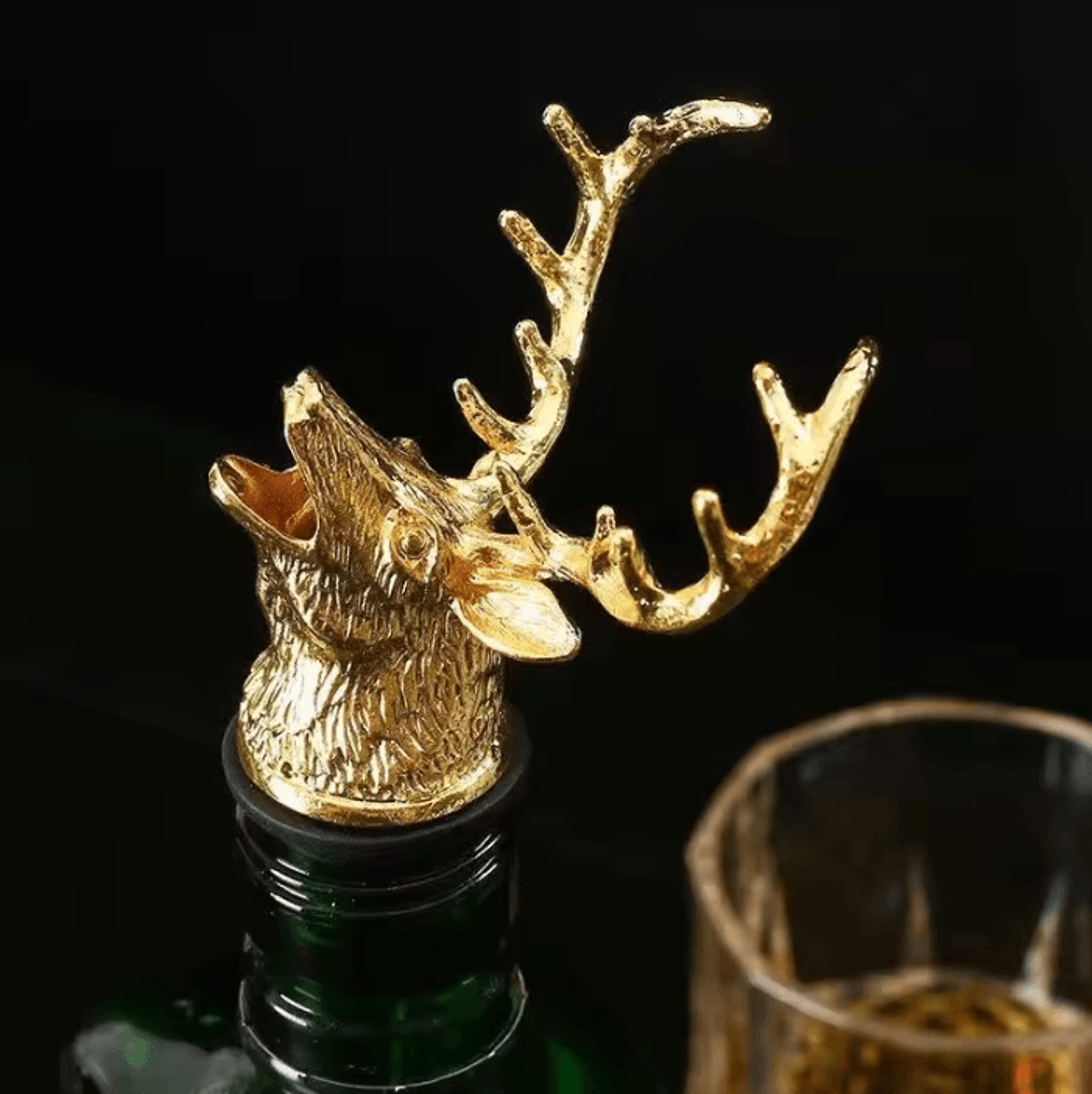 deer head wine pourer and bottle stopper bar accessory