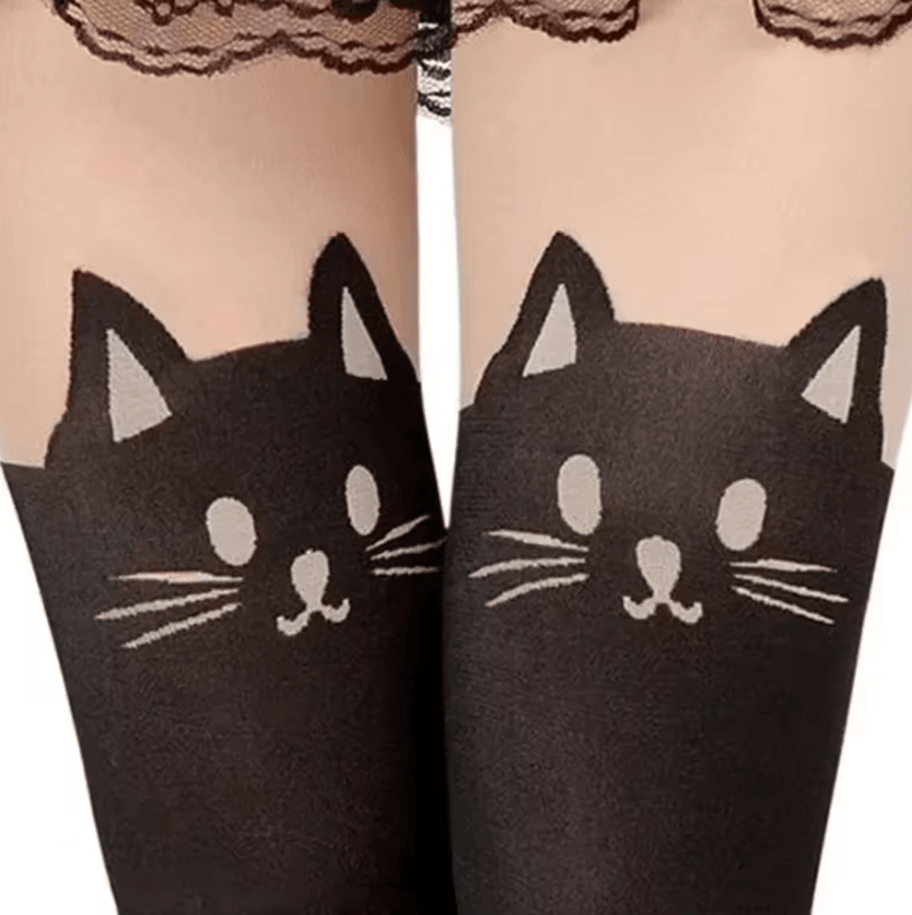 cute cat print over knee high socks for women