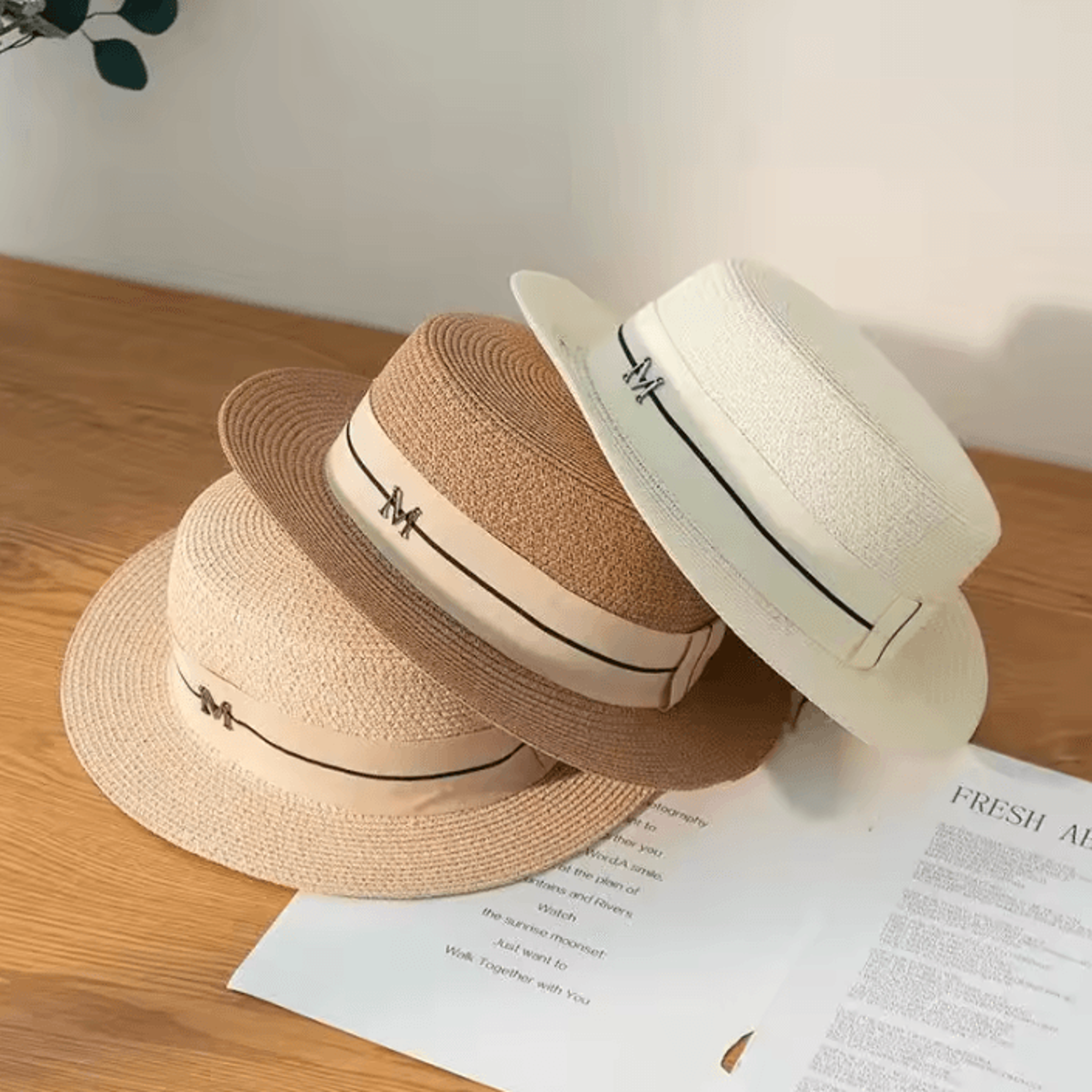 women's embroidered wide brim straw sun hat