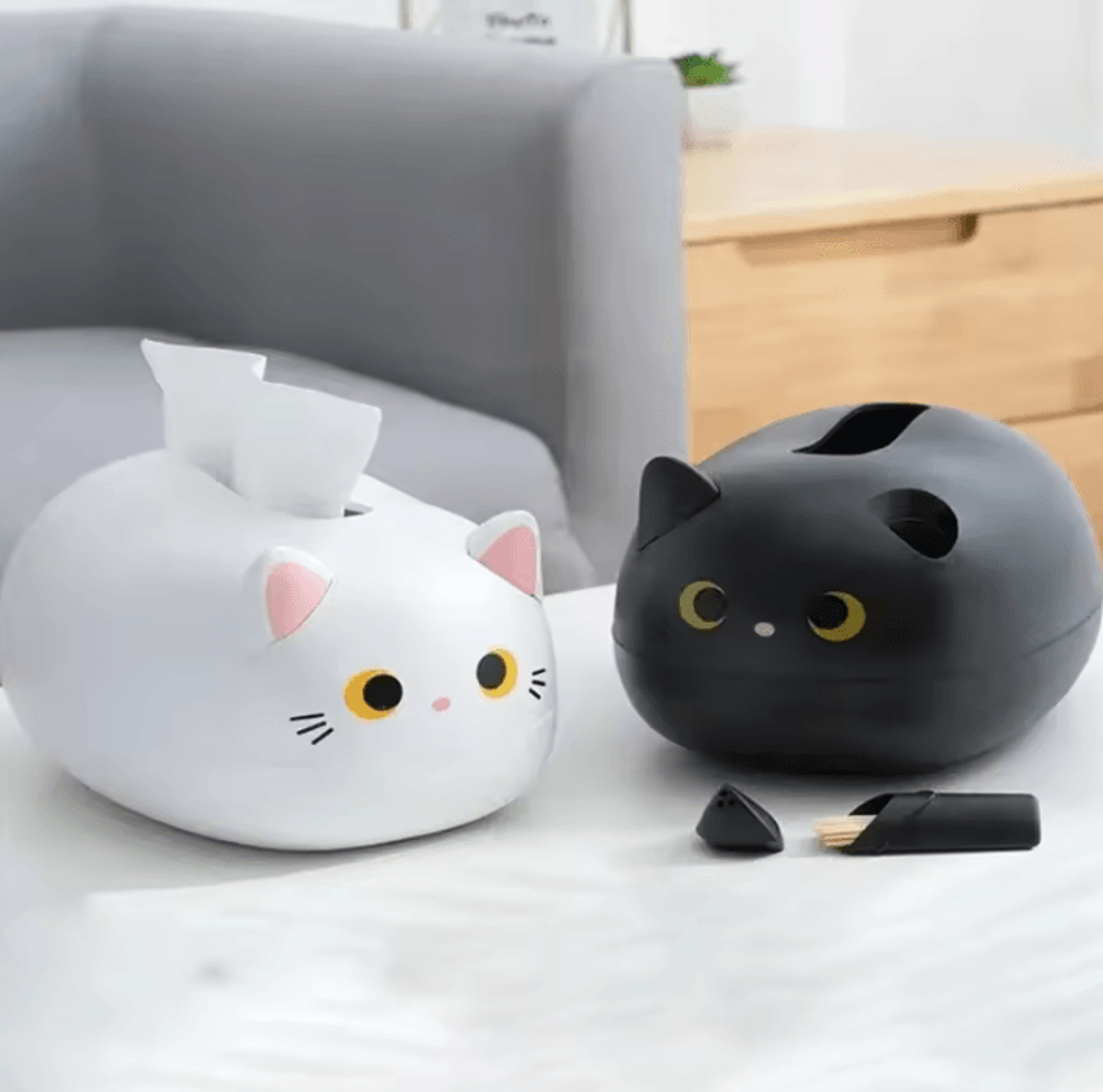 kawaii cat tissue box with toothpick holder