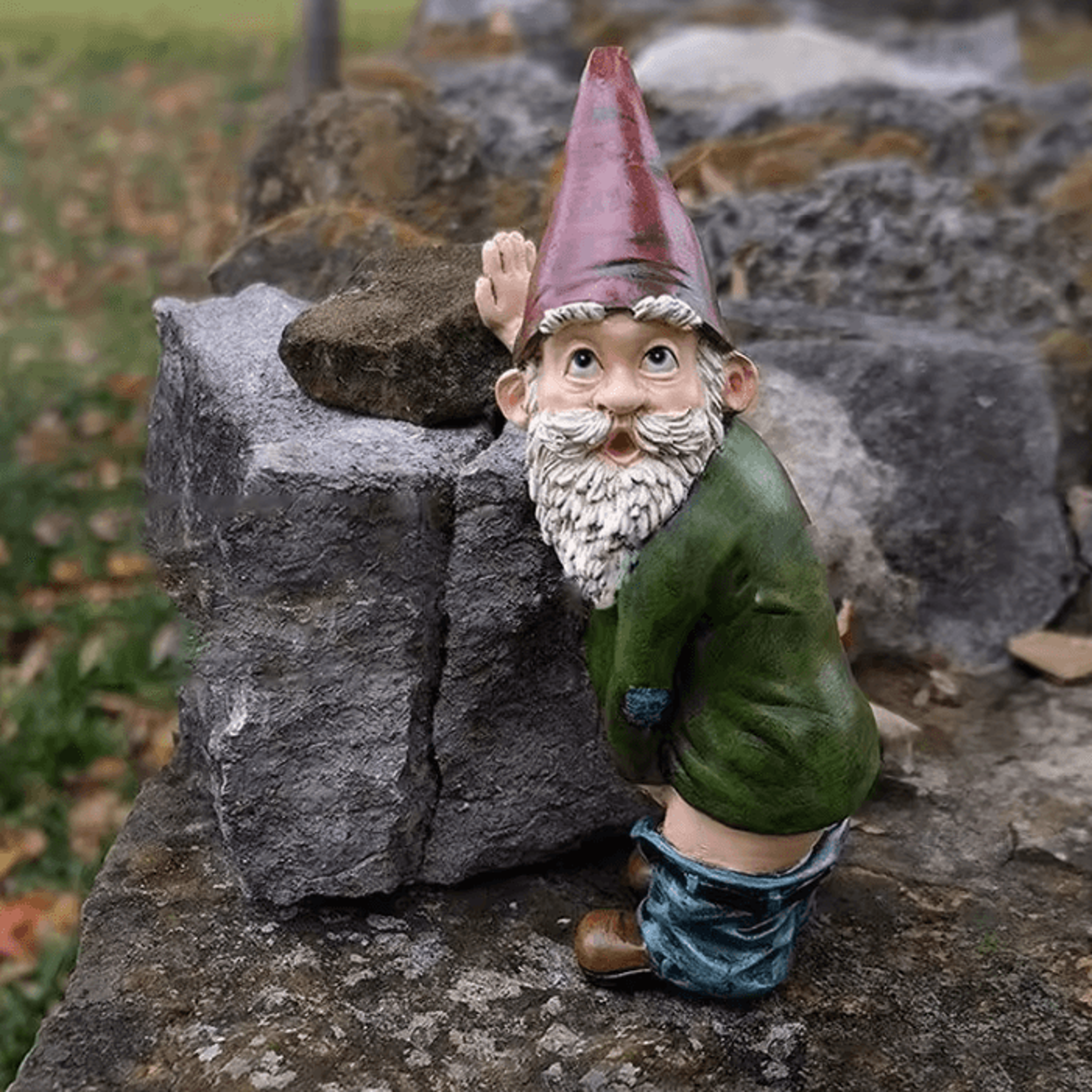 funny white bearded urinating gnome resin garden statue