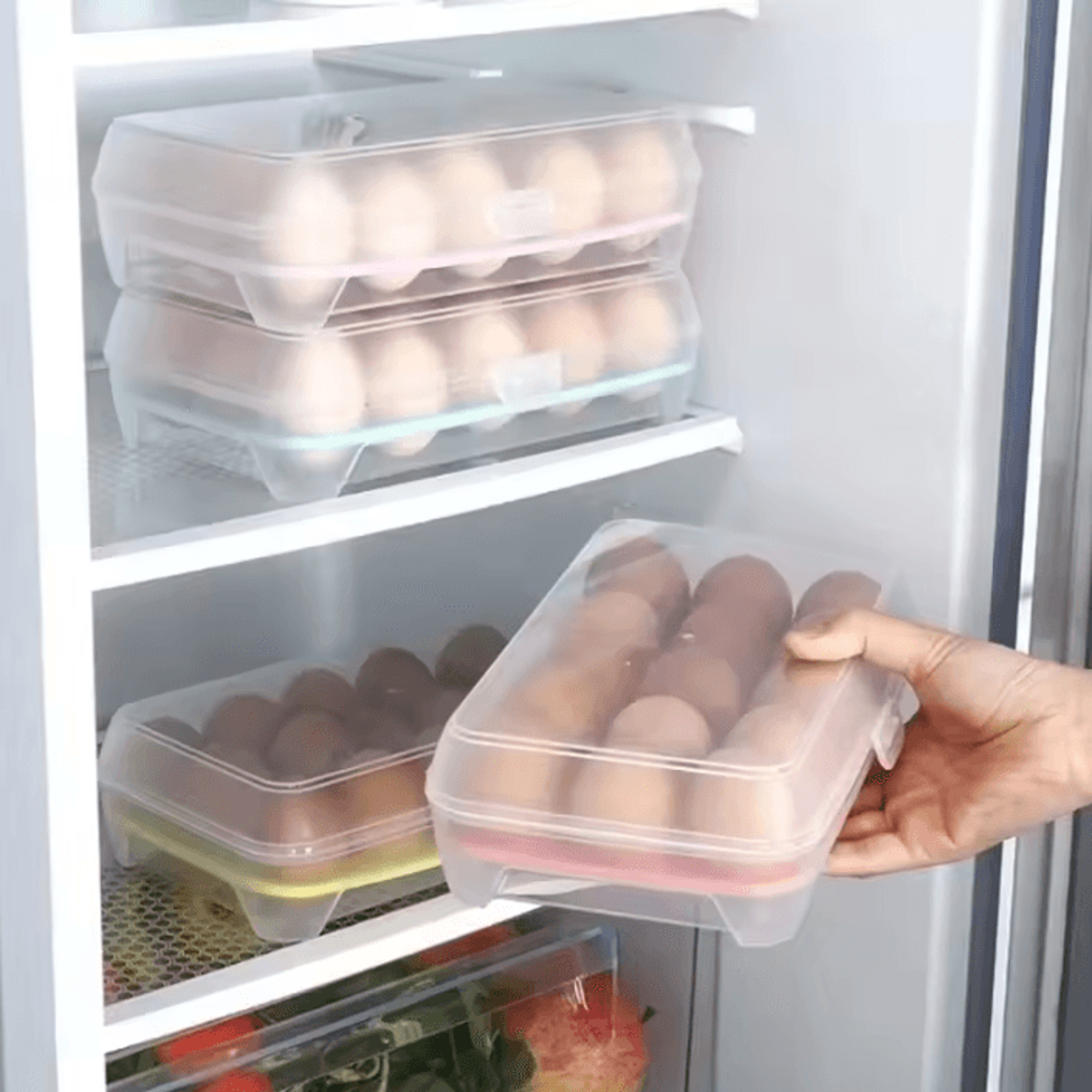 stackable refrigerator egg storage box with 6 or 15 grid tray