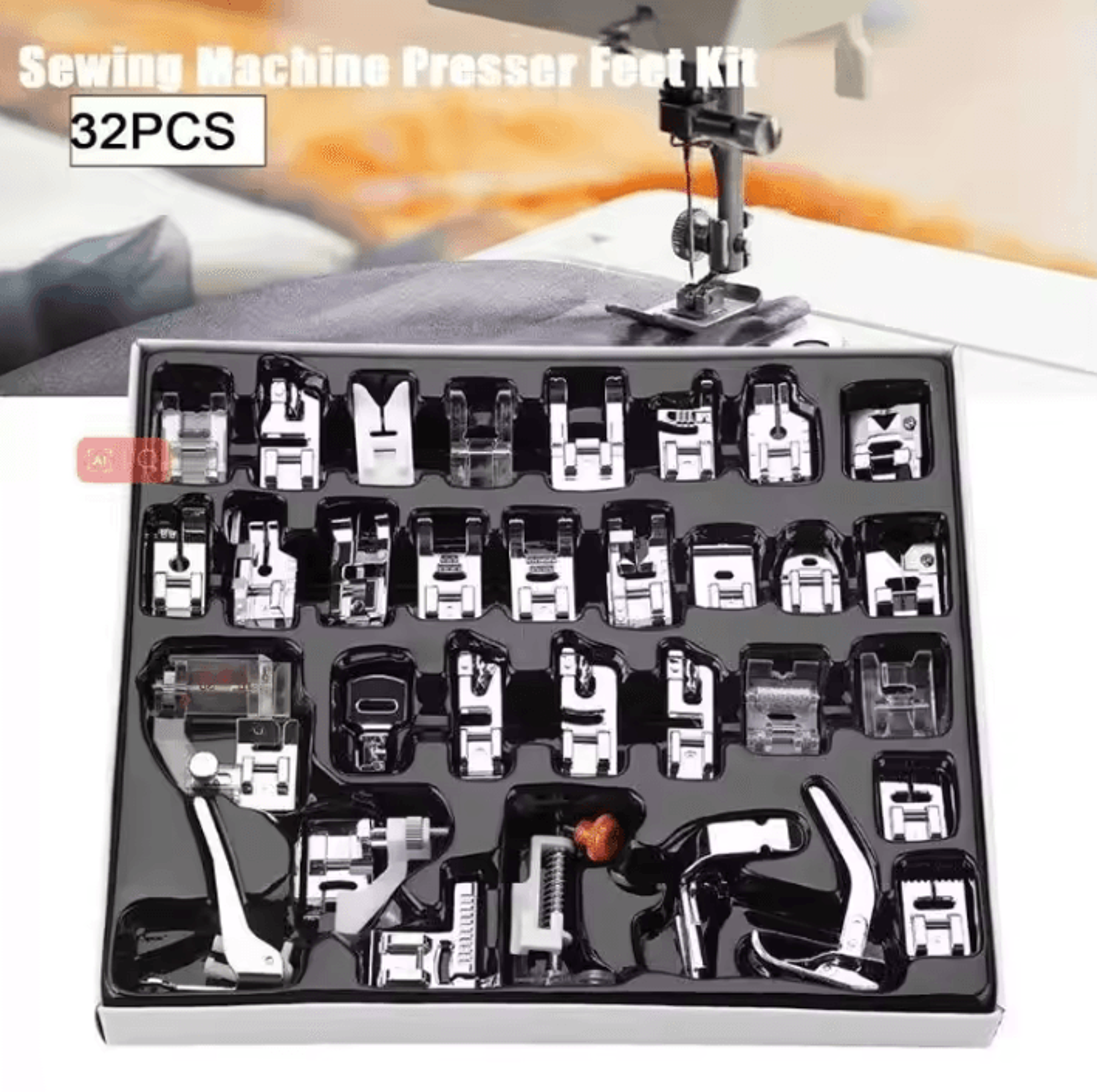 32 piece sewing machine presser foot kit for diy stitching