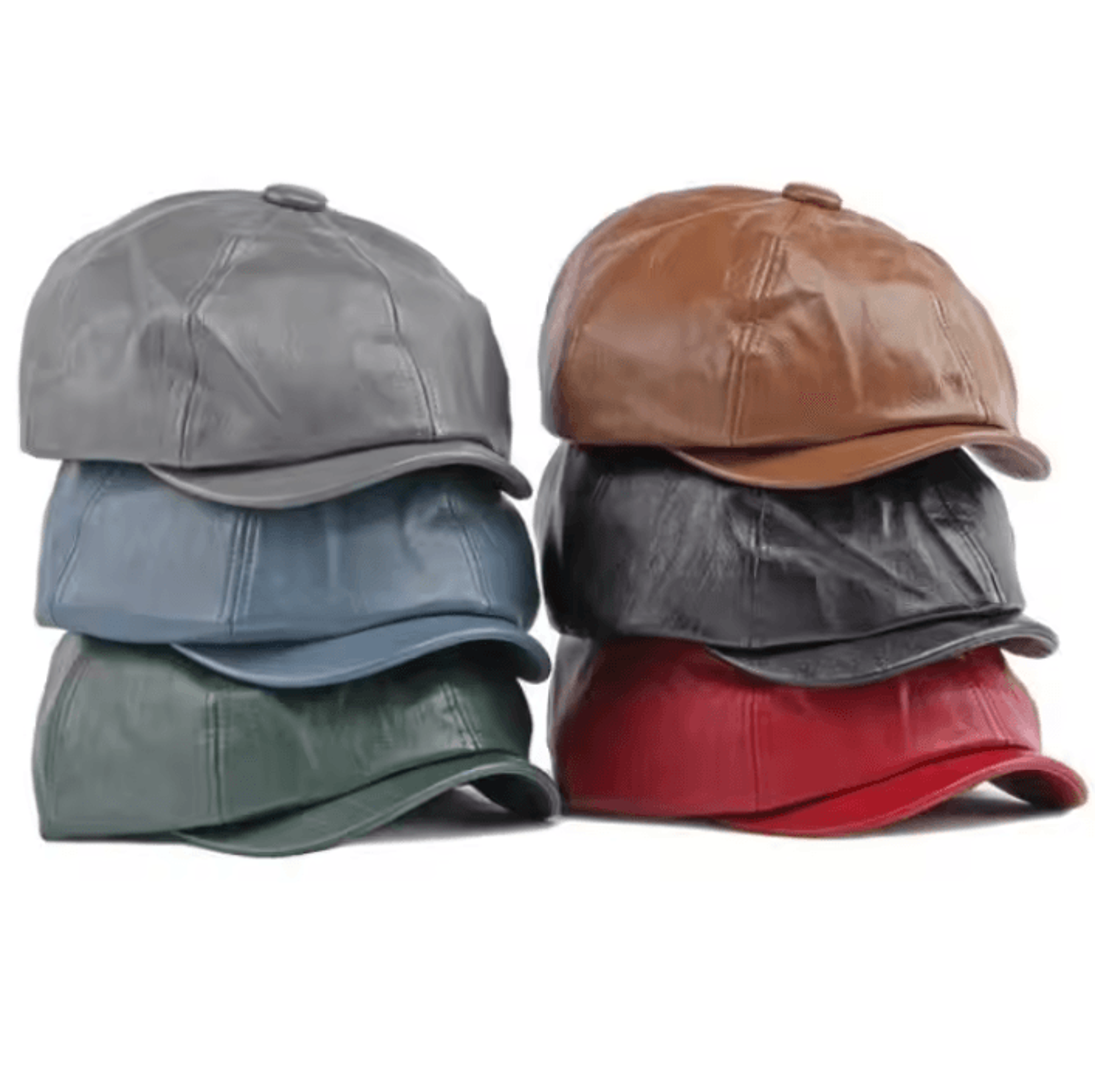 retro pu leather octagonal newsboy beret cap